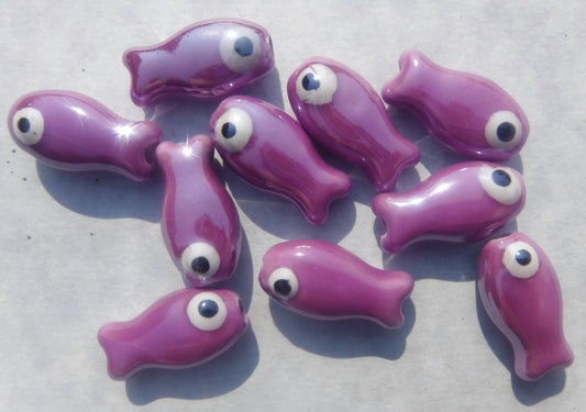 Purple Fish Beads - Ceramic Mosaic Tiles - Small Fish Beads - Jewelry Supplies