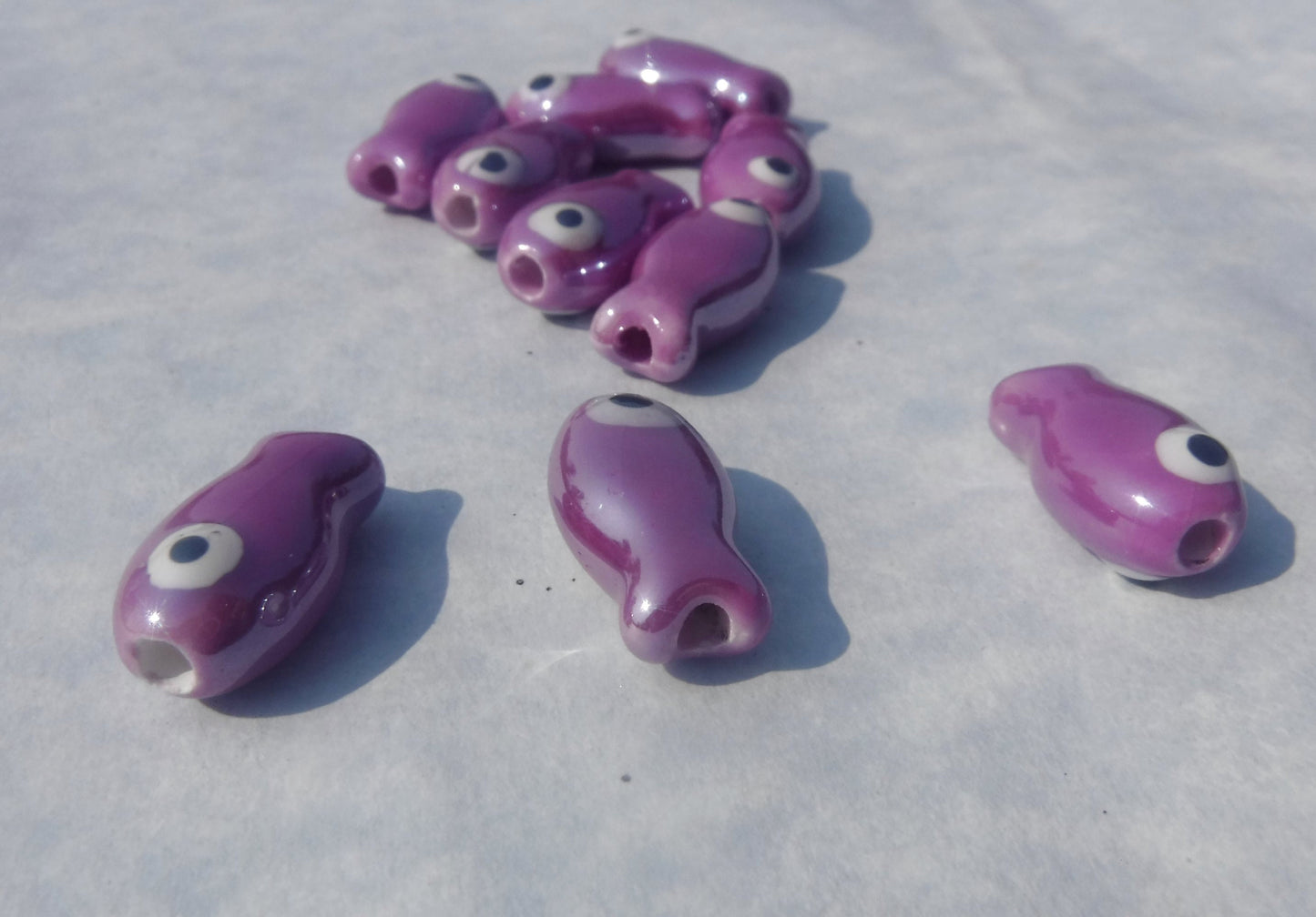 Purple Fish Beads - Ceramic Mosaic Tiles - Small Fish Beads - Jewelry Supplies