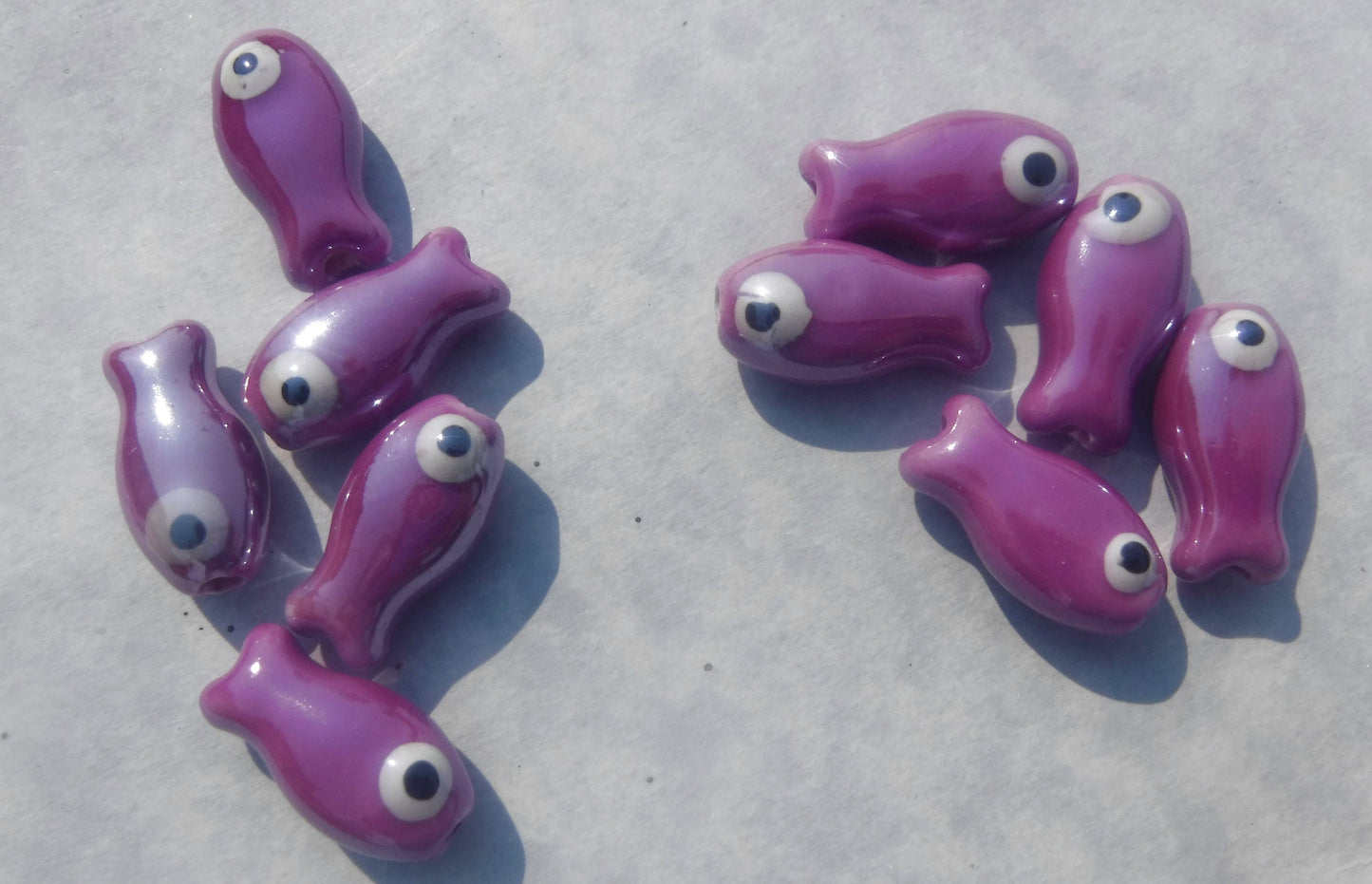 Purple Fish Beads - Ceramic Mosaic Tiles - Small Fish Beads - Jewelry Supplies