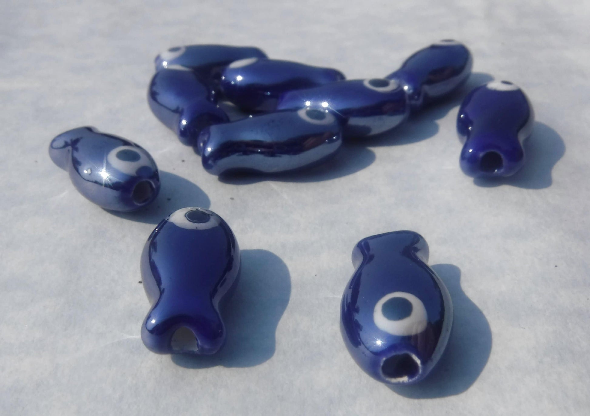 Dark Blue Fish Beads - Ceramic Mosaic Tiles - Small Fish Beads