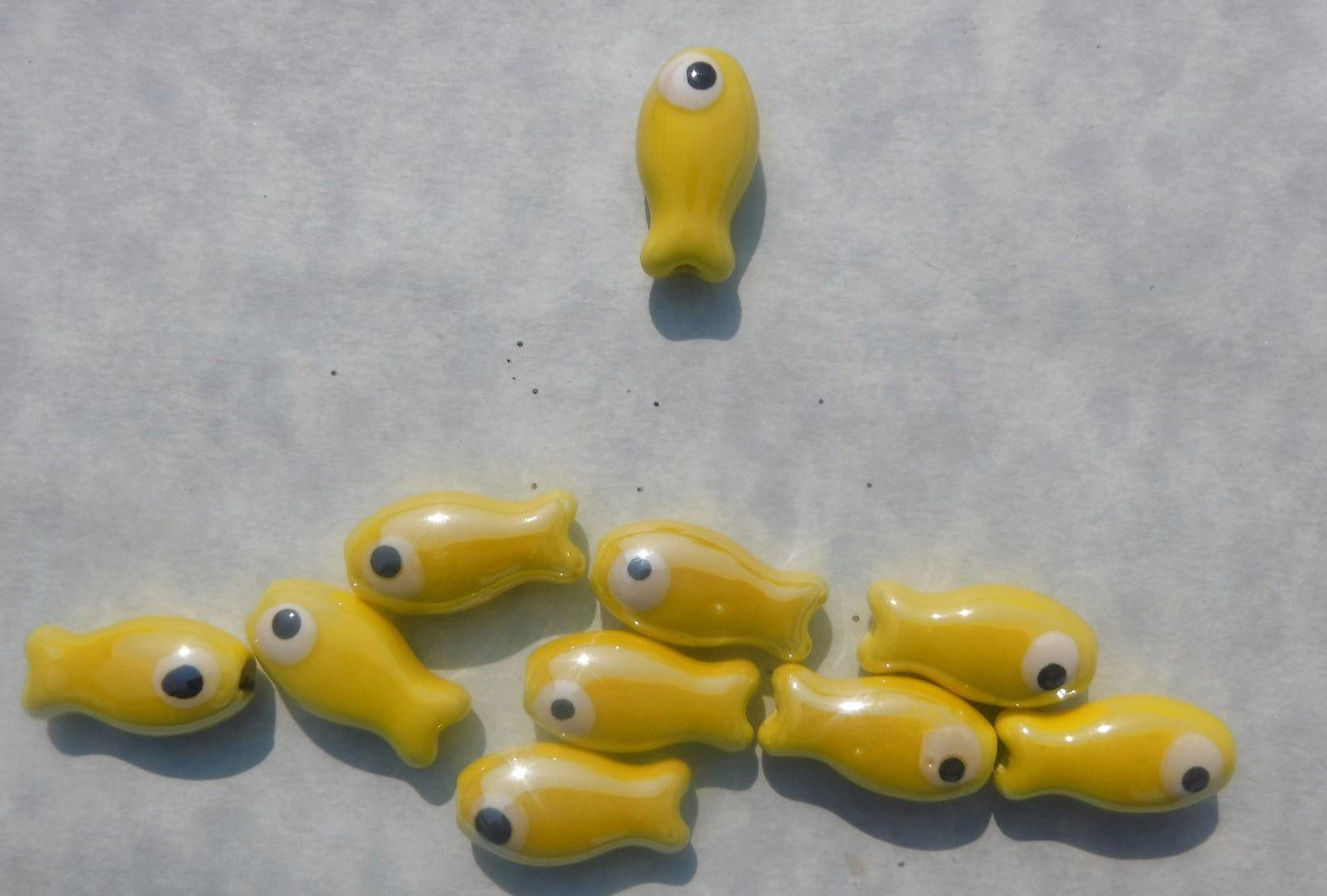 Yellow Fish Beads - Ceramic Mosaic Tiles - Jewelry Supplies