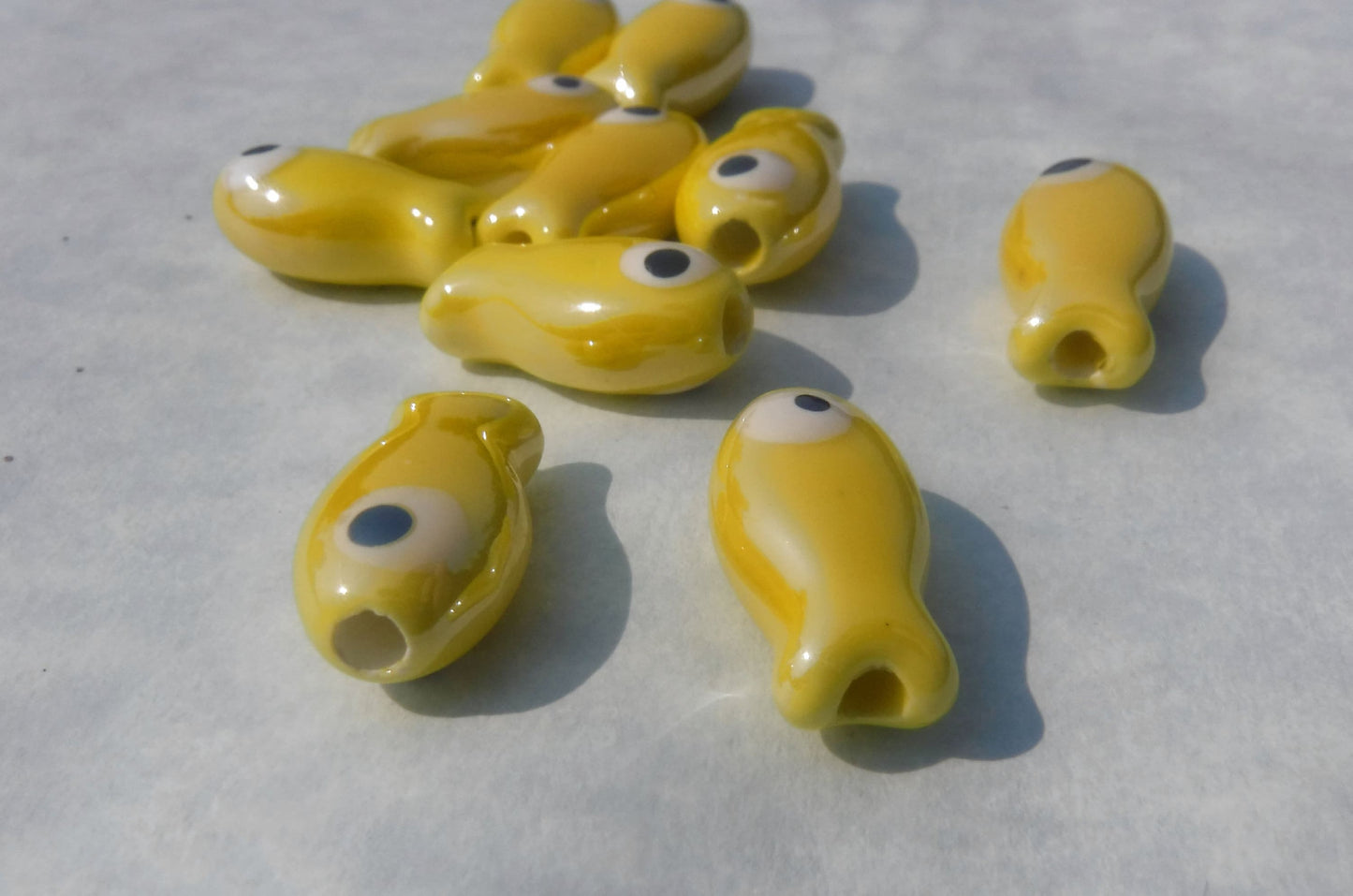 Yellow Fish Beads - Ceramic Mosaic Tiles - Jewelry Supplies