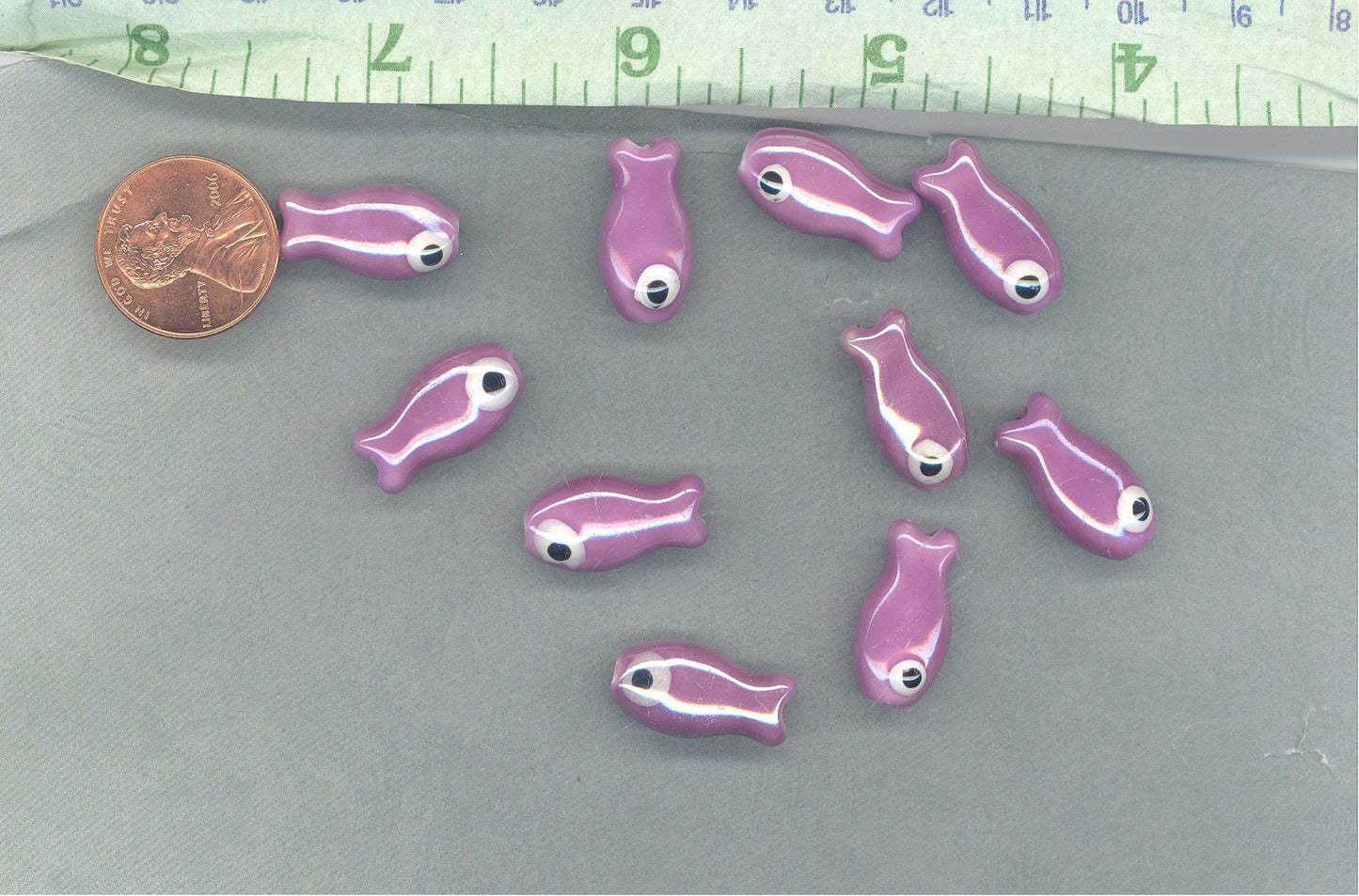 Purple Fish Beads - Ceramic Mosaic Tiles - Small Fish Beads - Jewelry Supplies