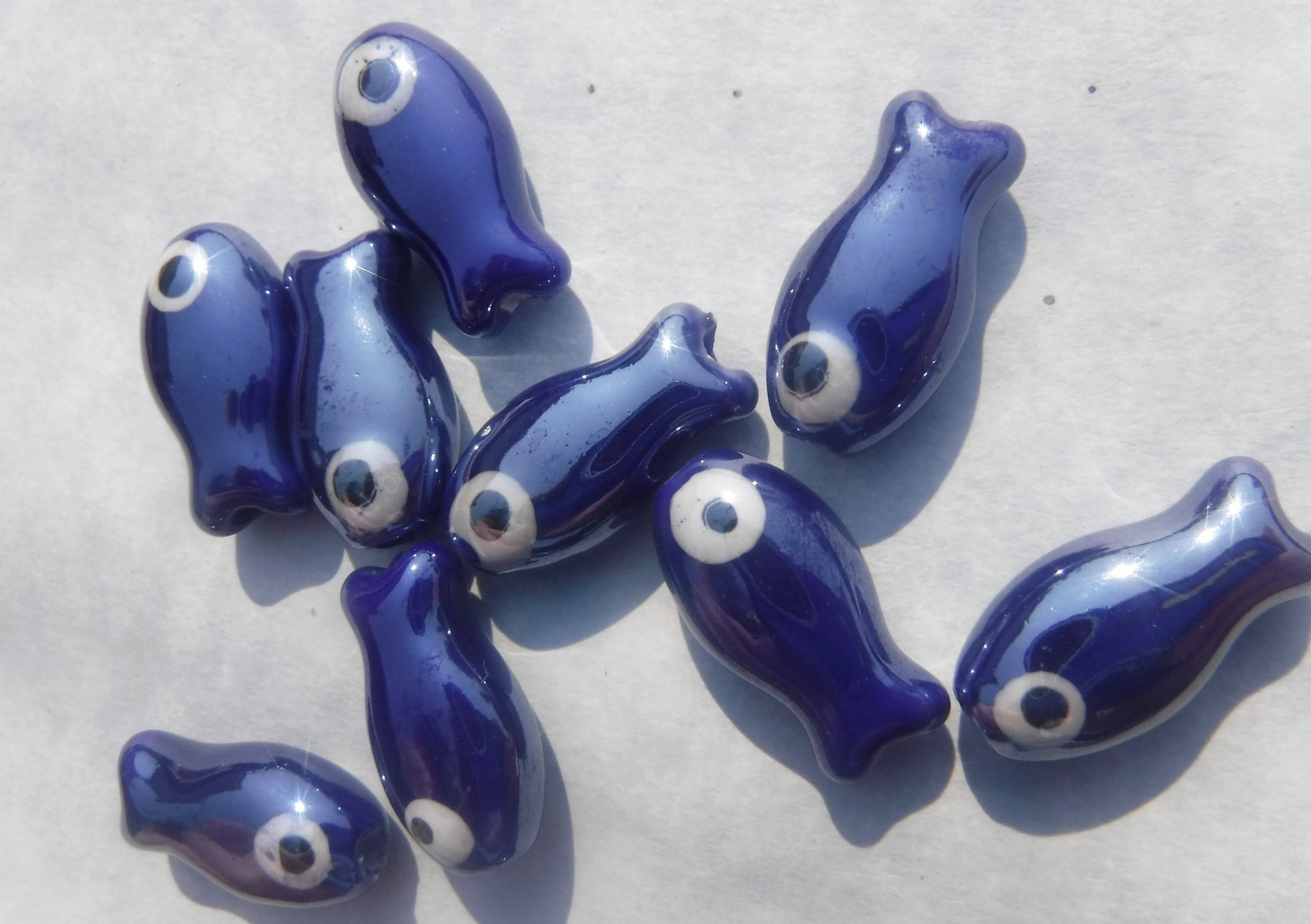 Dark Blue Fish Beads - Ceramic Mosaic Tiles - Small Fish Beads