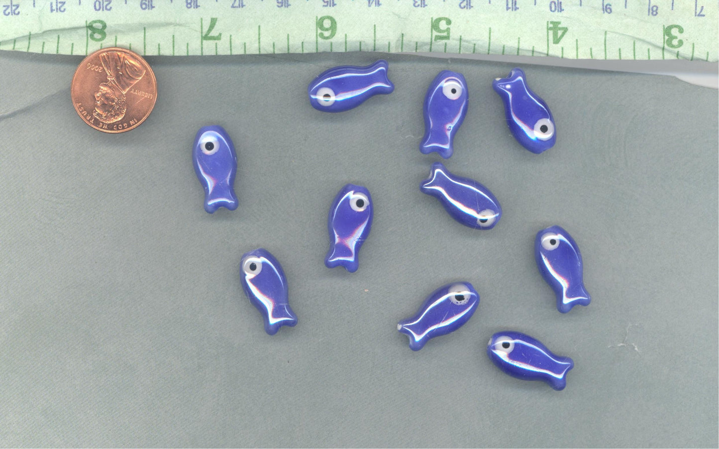 Dark Blue Fish Beads - Ceramic Mosaic Tiles - Small Fish Beads