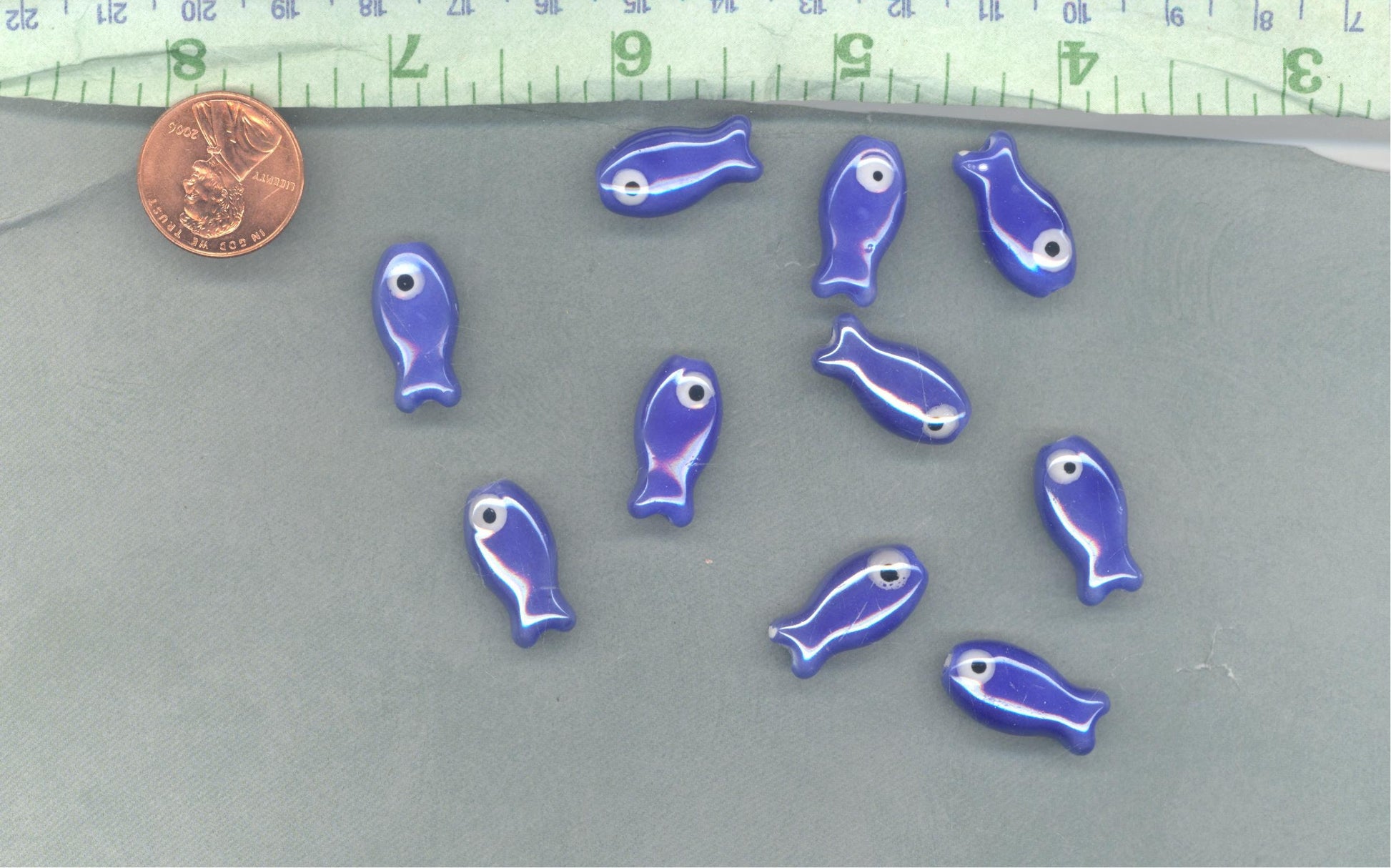 Dark Blue Fish Beads - Ceramic Mosaic Tiles - Small Fish Beads