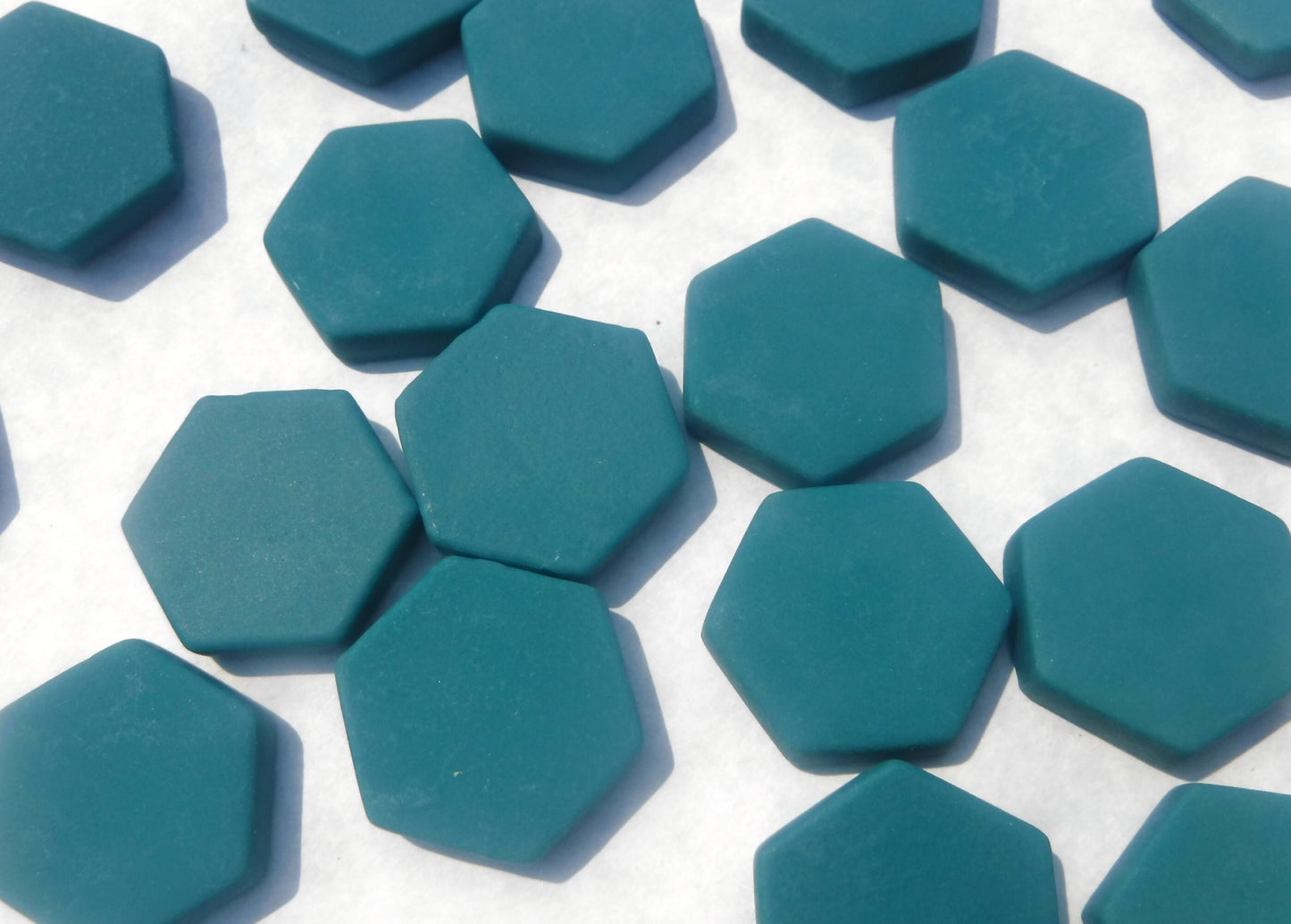 Dark Teal Hexagon Mosaic Tiles - 25 Glass 23mm MATTE Tiles
