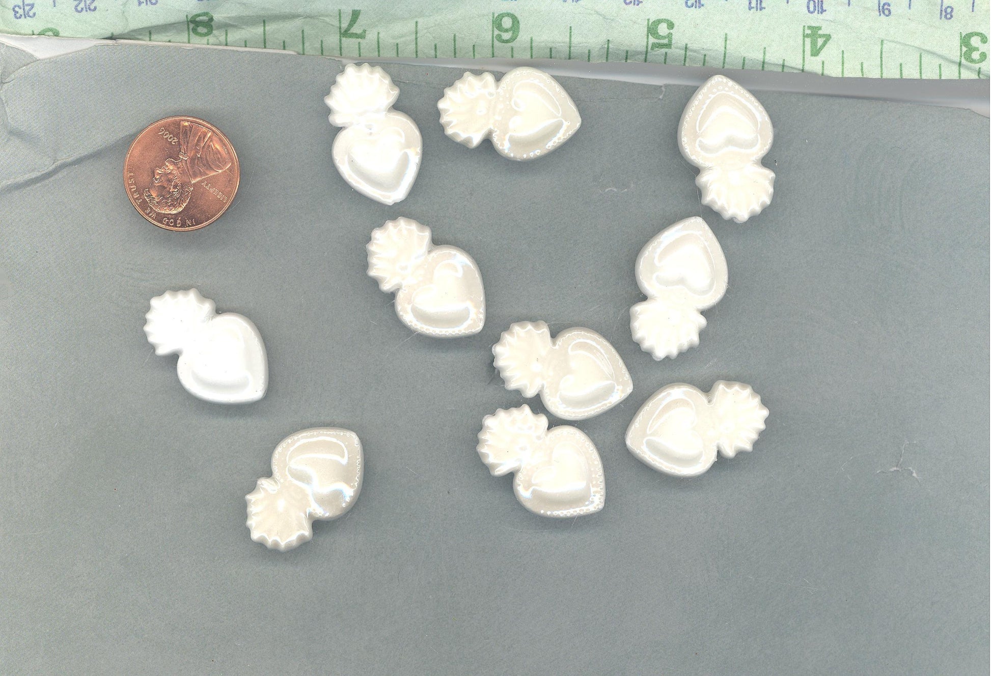 White Milagro Heart Beads - Ceramic Mosaic Tiles - Small Sacred Heart Beads - Jewelry Supplies