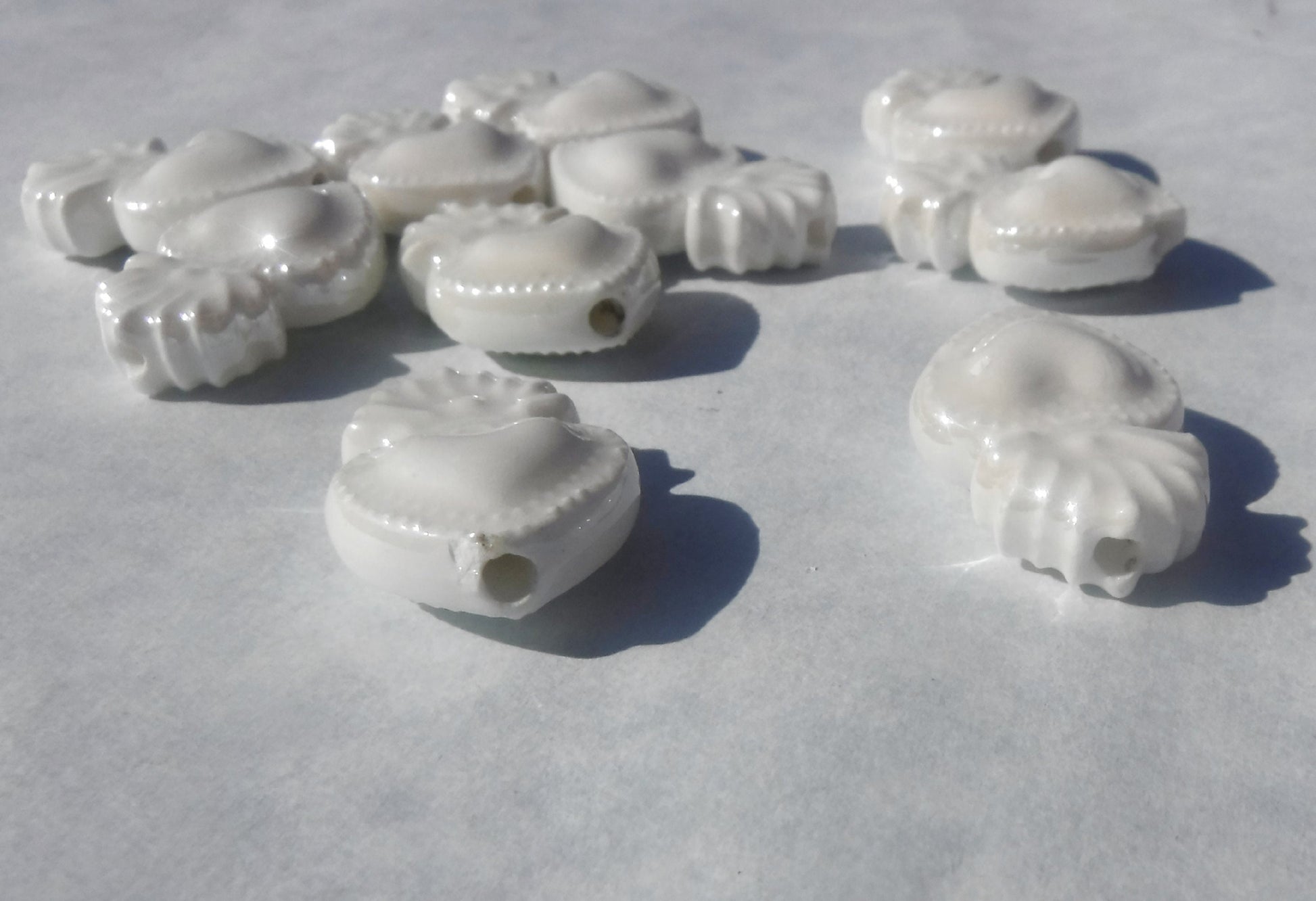 White Milagro Heart Beads - Ceramic Mosaic Tiles - Small Sacred Heart Beads - Jewelry Supplies