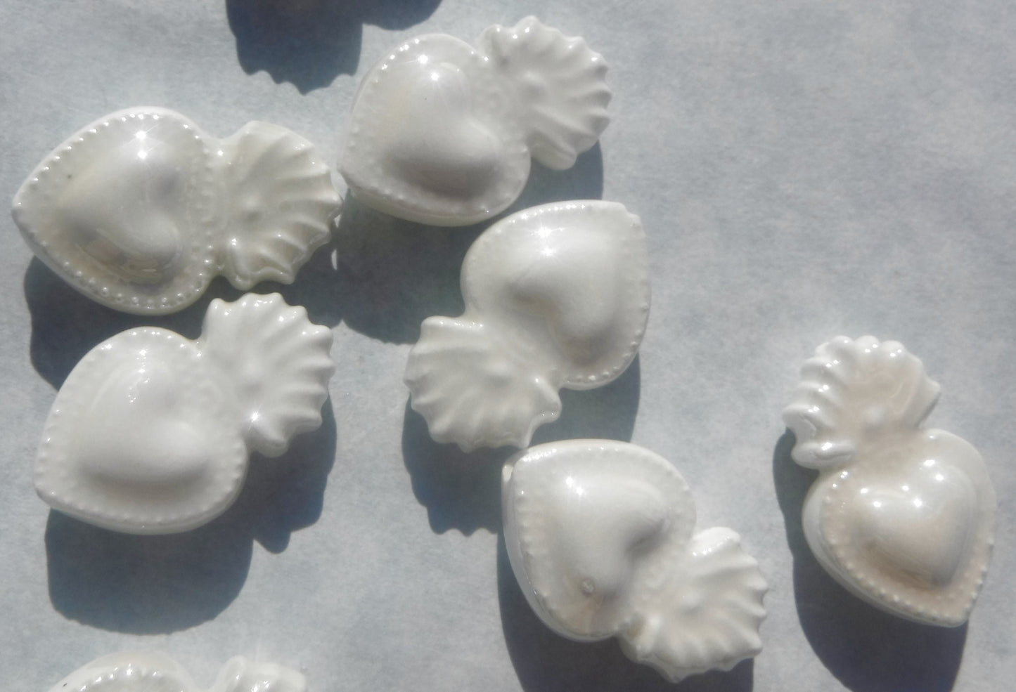 White Milagro Heart Beads - Ceramic Mosaic Tiles - Small Sacred Heart Beads - Jewelry Supplies
