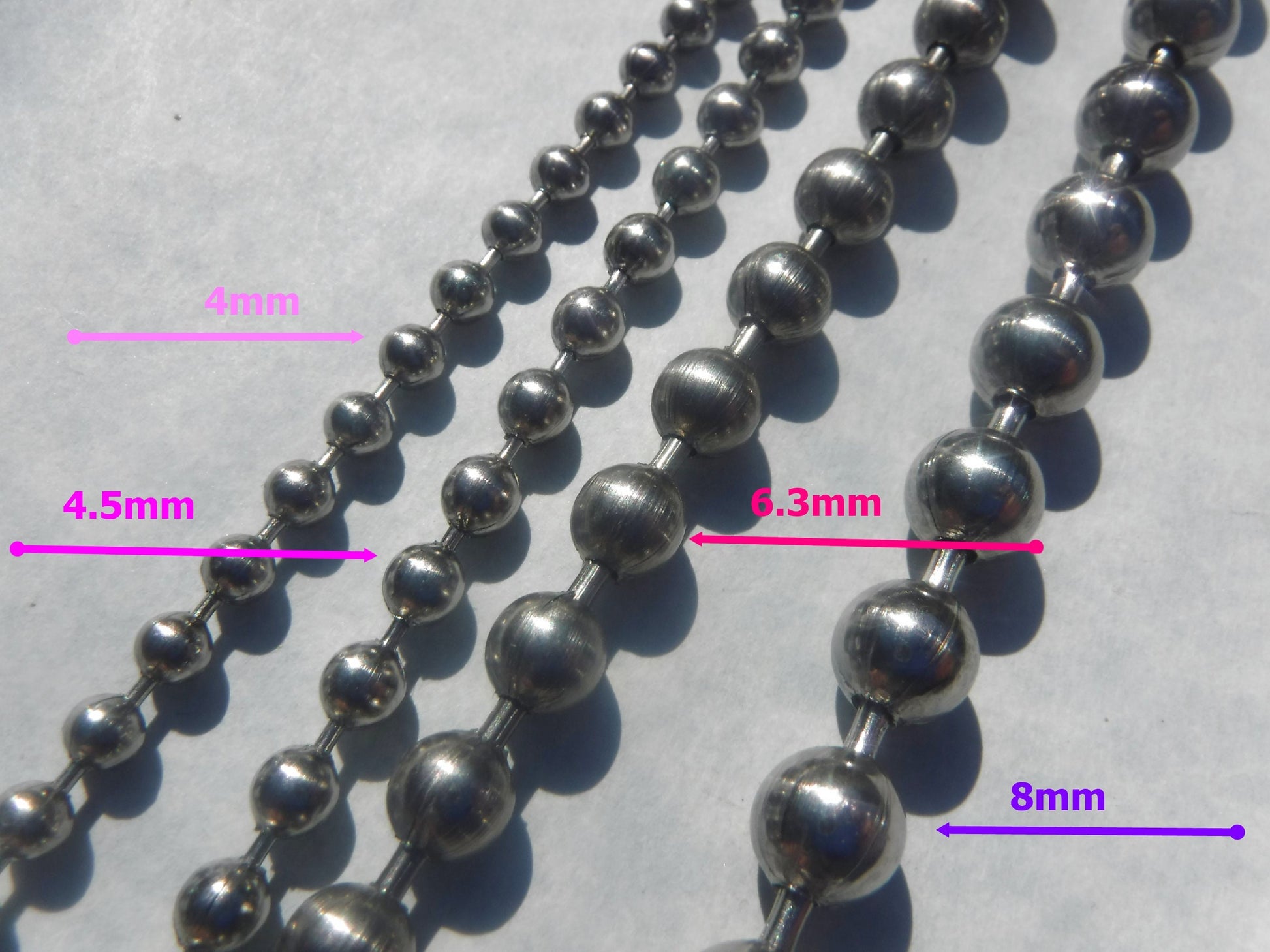 Stainless Steel Ball Chain - 6.3mm - #13 - By the Foot - Outdoor Mosaics