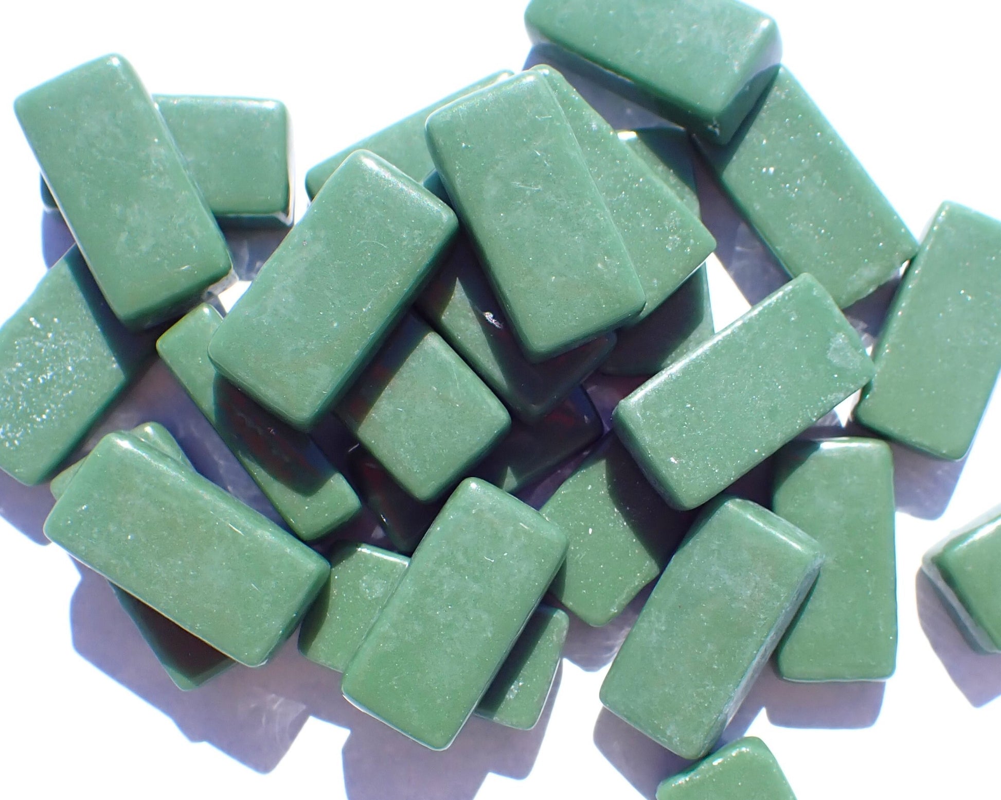 Cedar Green Rectangle Mosaic Tiles - 20mm - 100g Opaque Glass Bars - Approx 35 Tiles