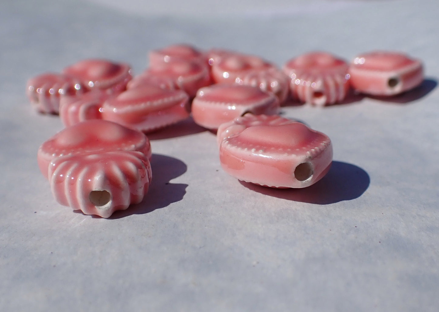 Rose Pink Milagro Heart Beads - Ceramic Mosaic Tiles - Jewelry Supplies