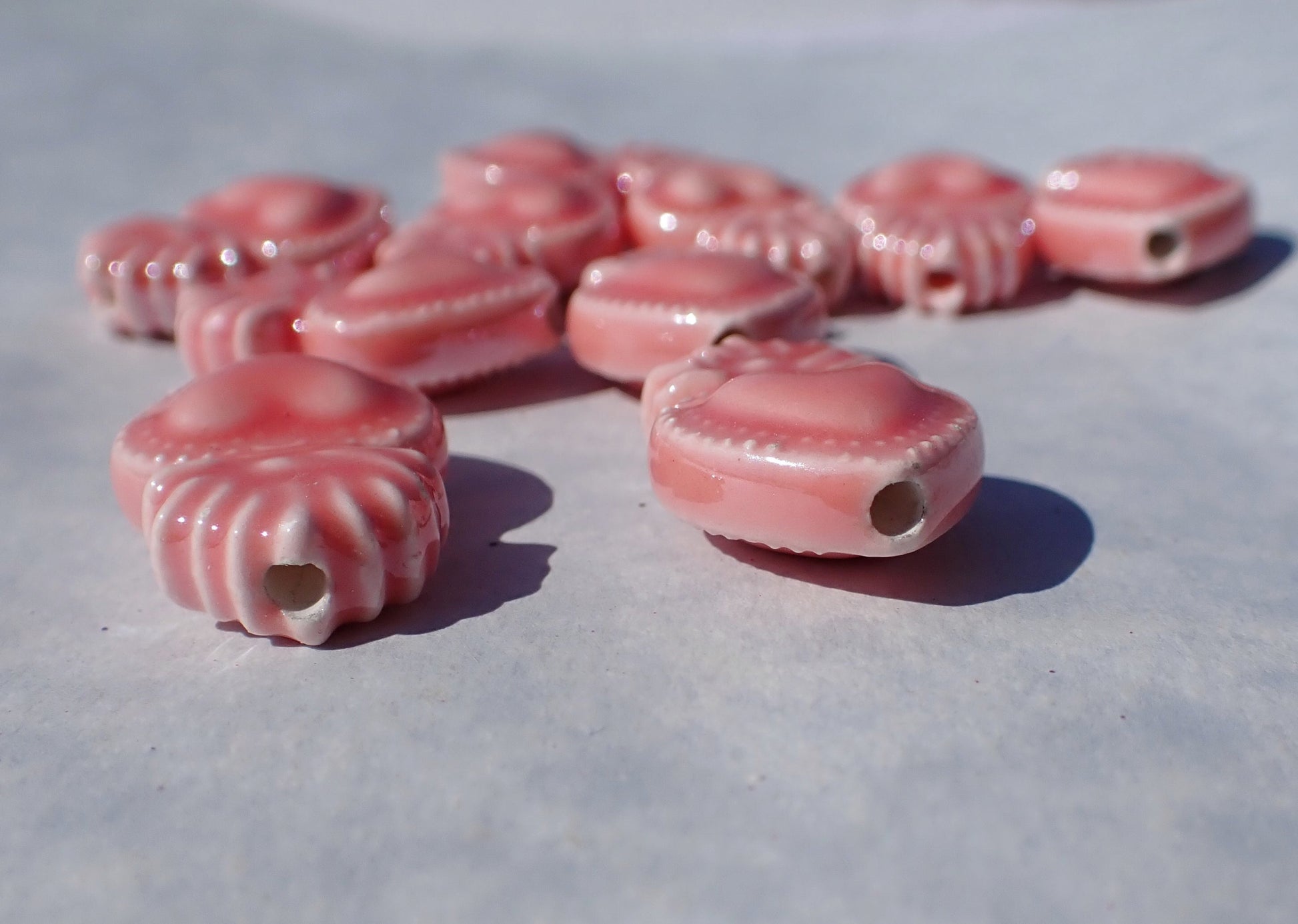Rose Pink Milagro Heart Beads - Ceramic Mosaic Tiles - Jewelry Supplies