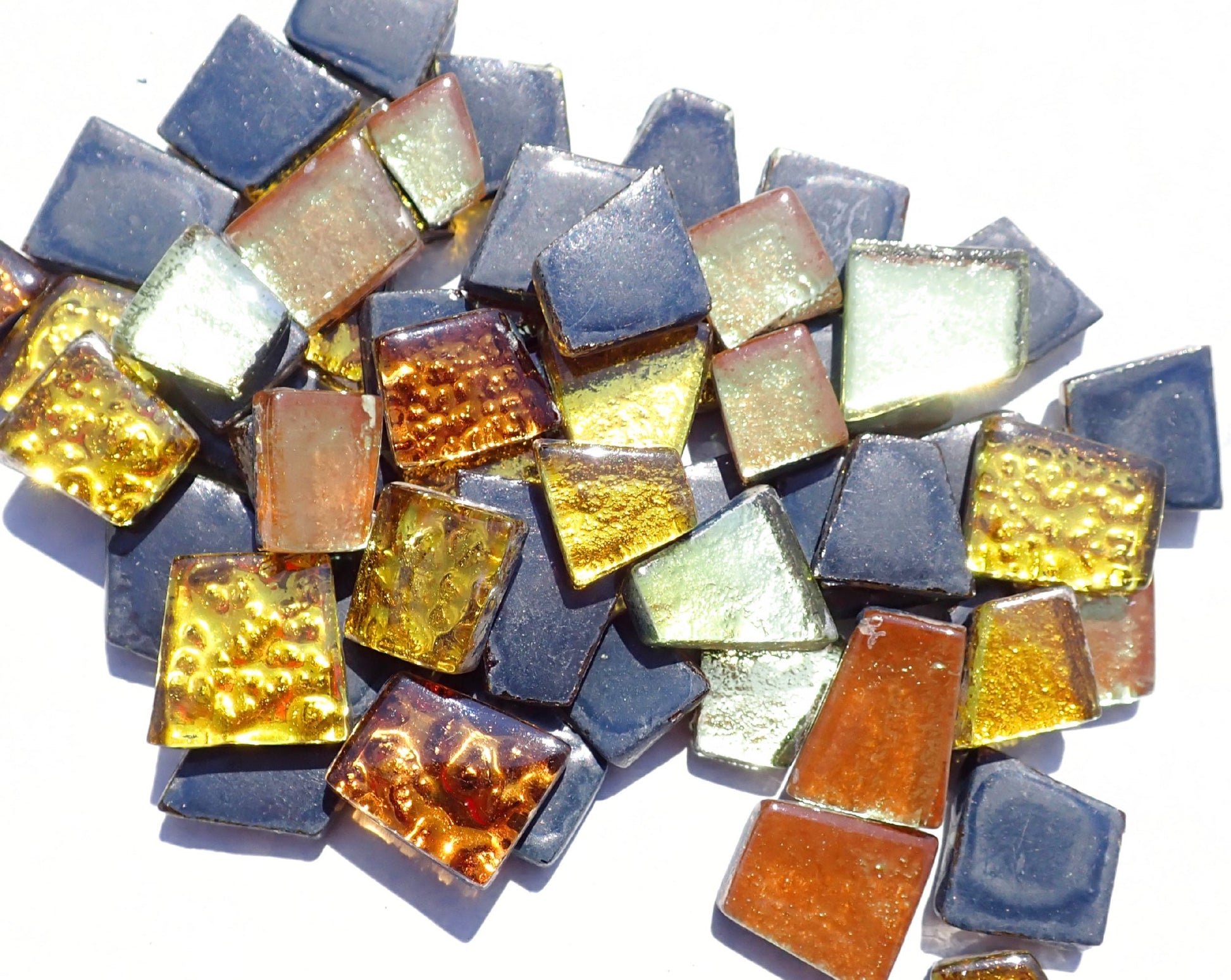 Gold and Bronze Glass Tiles - Metallic Foil - Assorted Shapes - 50 grams Mosaic Tiles - Ganymede Gold