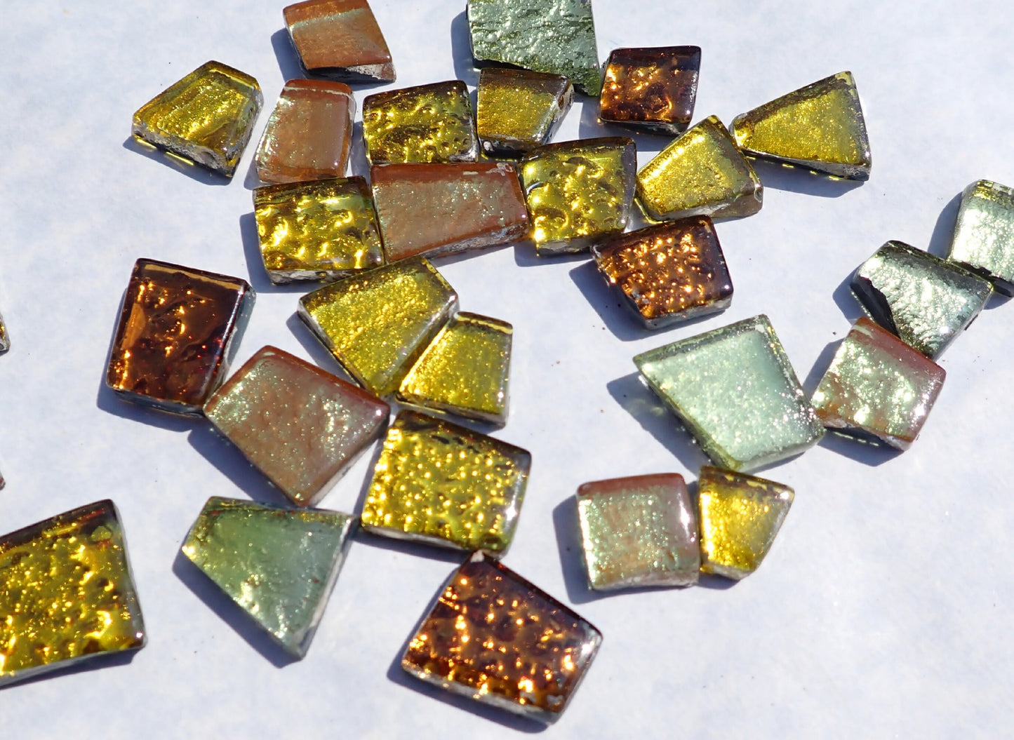 Gold and Bronze Glass Tiles - Metallic Foil - Assorted Shapes - 50 grams Mosaic Tiles - Ganymede Gold