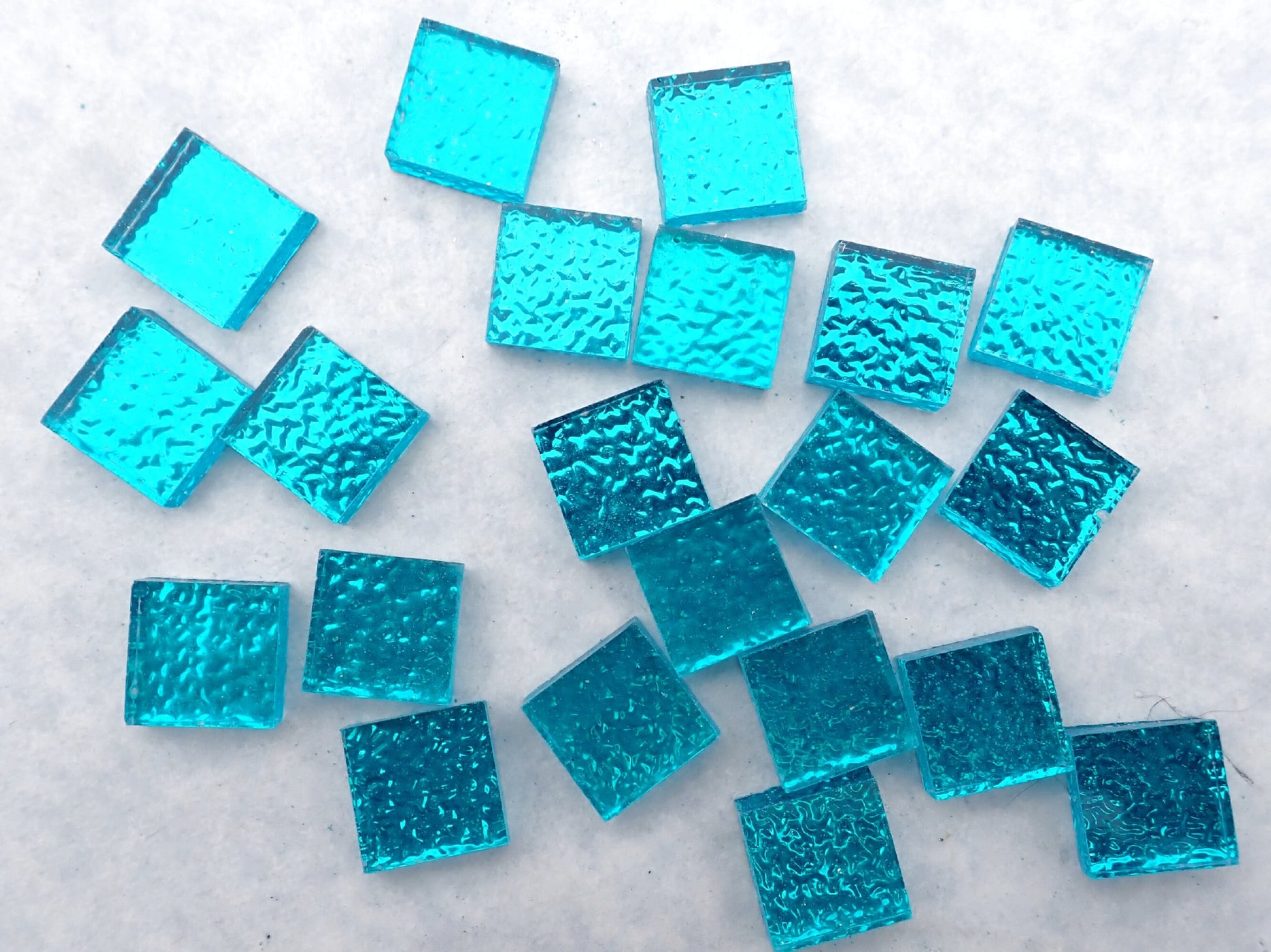 Blue Textured Mirror Square Tiles - 50g - Approx 25 Glass Mosaic Tiles - 15mm