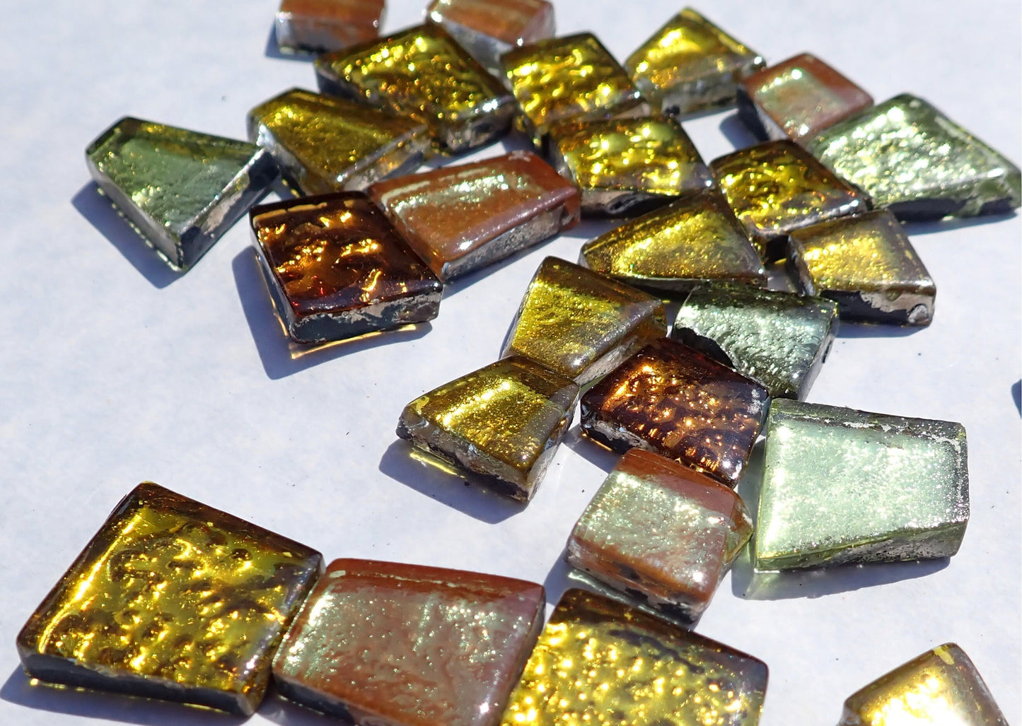 Gold and Bronze Glass Tiles - Metallic Foil - Assorted Shapes - 50 grams Mosaic Tiles - Ganymede Gold
