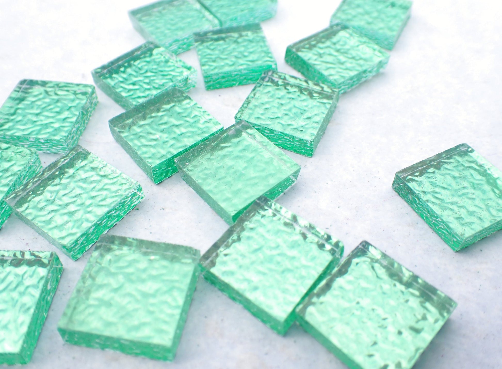 Green Textured Mirror Square Tiles - 50g - Approx 25 Glass Mosaic Tiles - 15mm