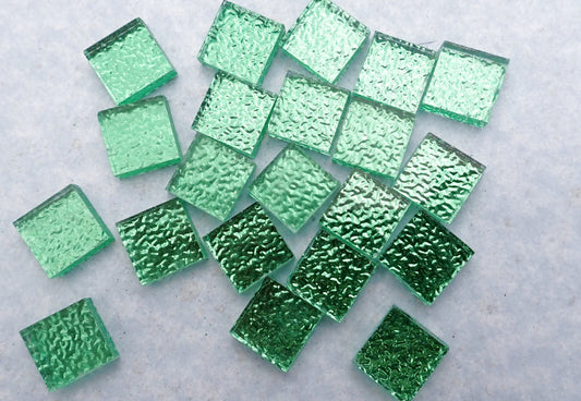 Green Textured Mirror Square Tiles - 50g - Approx 25 Glass Mosaic Tiles - 15mm