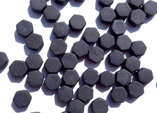 Black Hexagon Mosaic Tiles - 10mm - 50g Opaque Glass Tiles MATTE Finish - Approx 40 Tiles