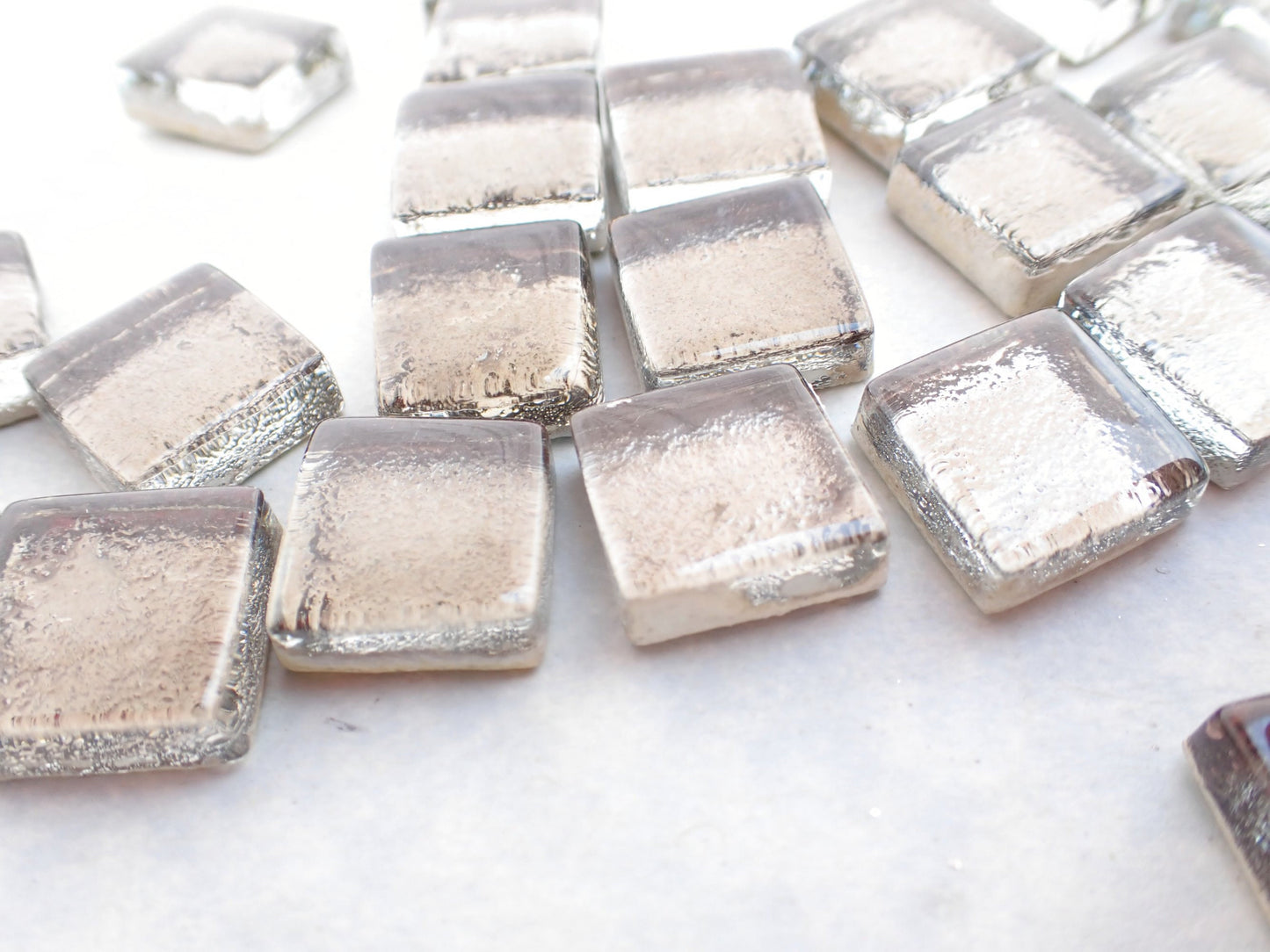 Antique Silver Foil Square Crystal Tiles - 12mm - 50g Metallic Glass Tiles