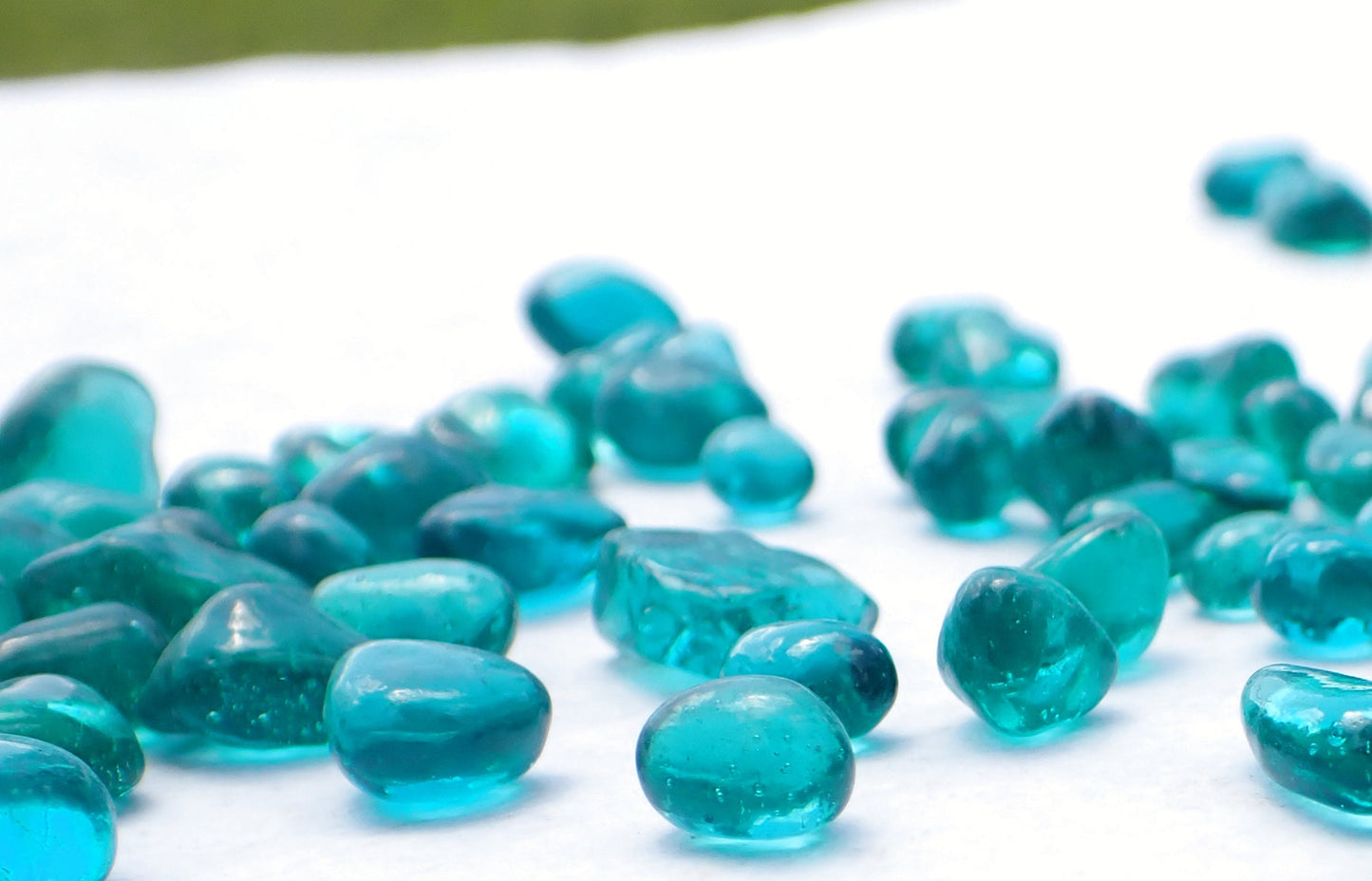 Teal Green Tumbled Glass Pebbles - Half Pound - Vase Fillers - Cottage Decor Wedding - Aquarium Gravel