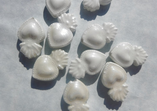 White Milagro Heart Beads - Ceramic Mosaic Tiles - Small Sacred Heart Beads - Jewelry Supplies