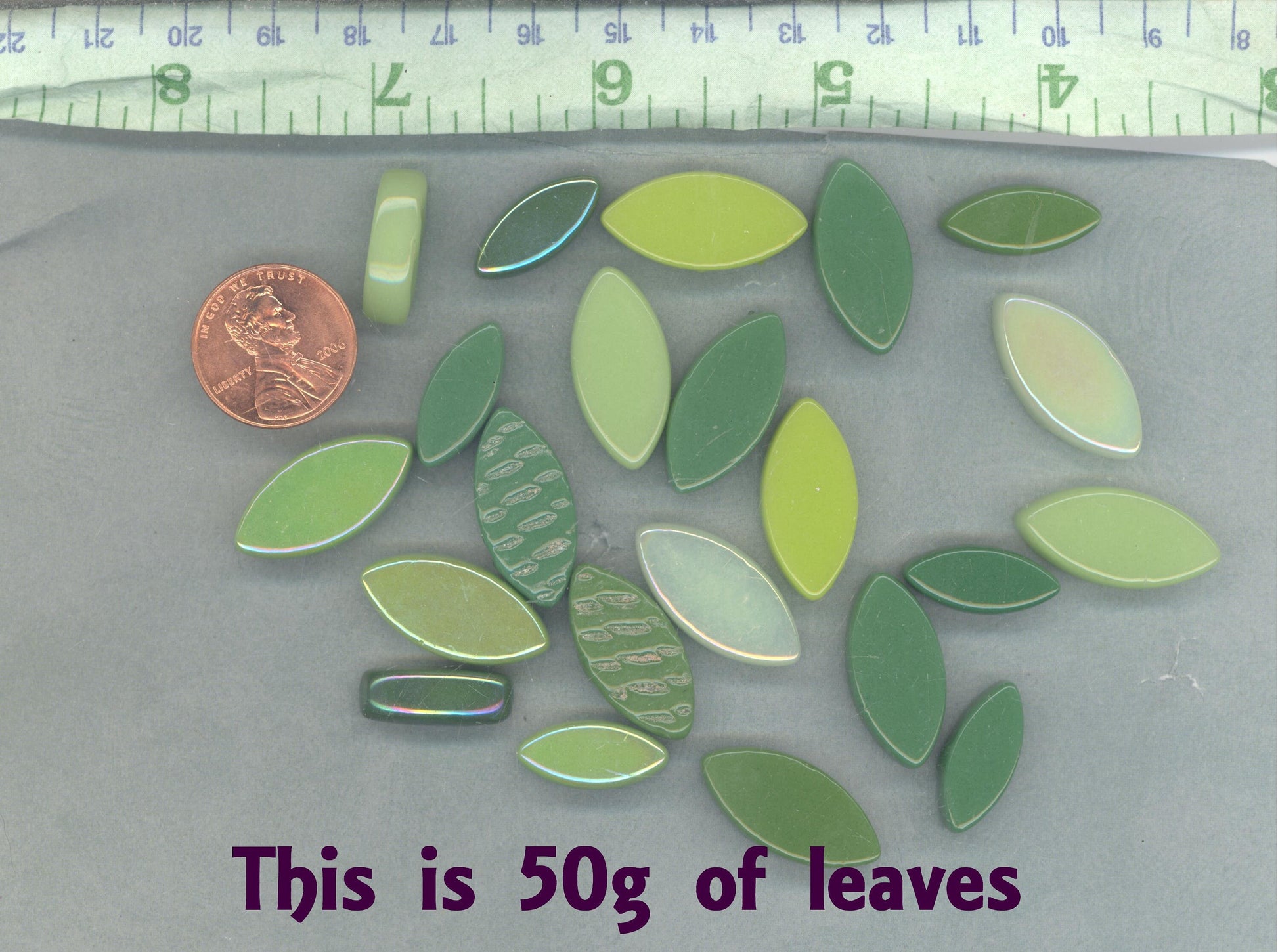 Green and Yellow Glass Leaves - 50g of Petals in 14mm and 19mm Mix of 2 Sizes - Lady's Mantle