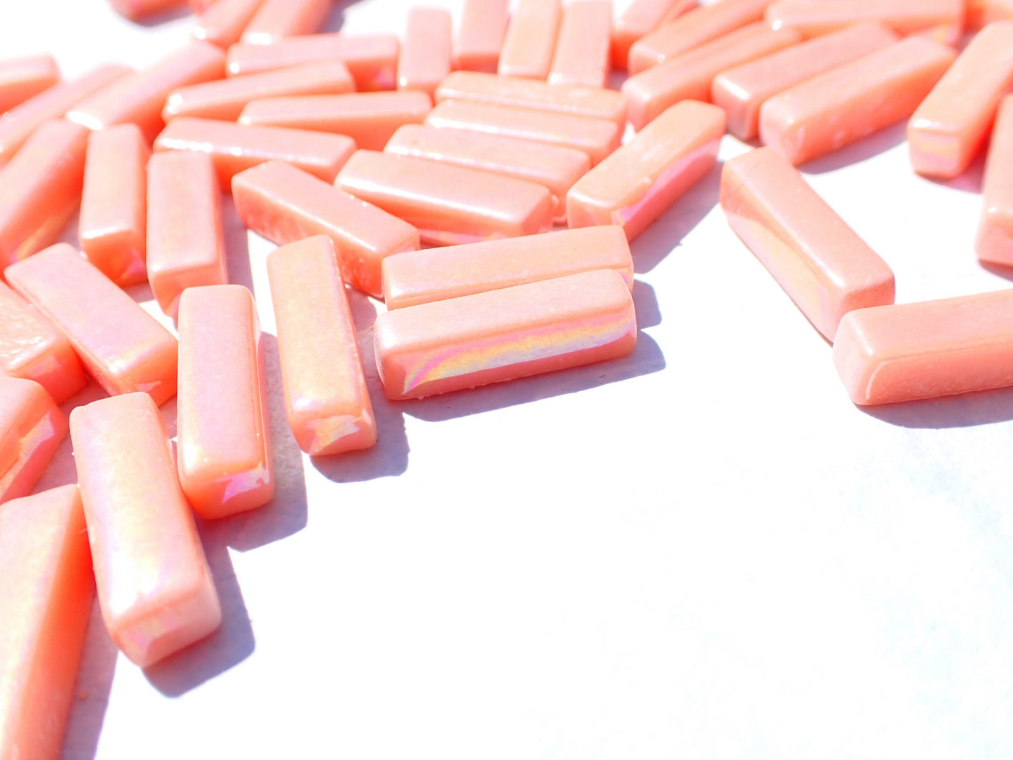 Orange Iridescent Rectangle Mosaic Tiles - 20mm Sticks - 50g Glass Bar Tiles - Approx 40 Tiles