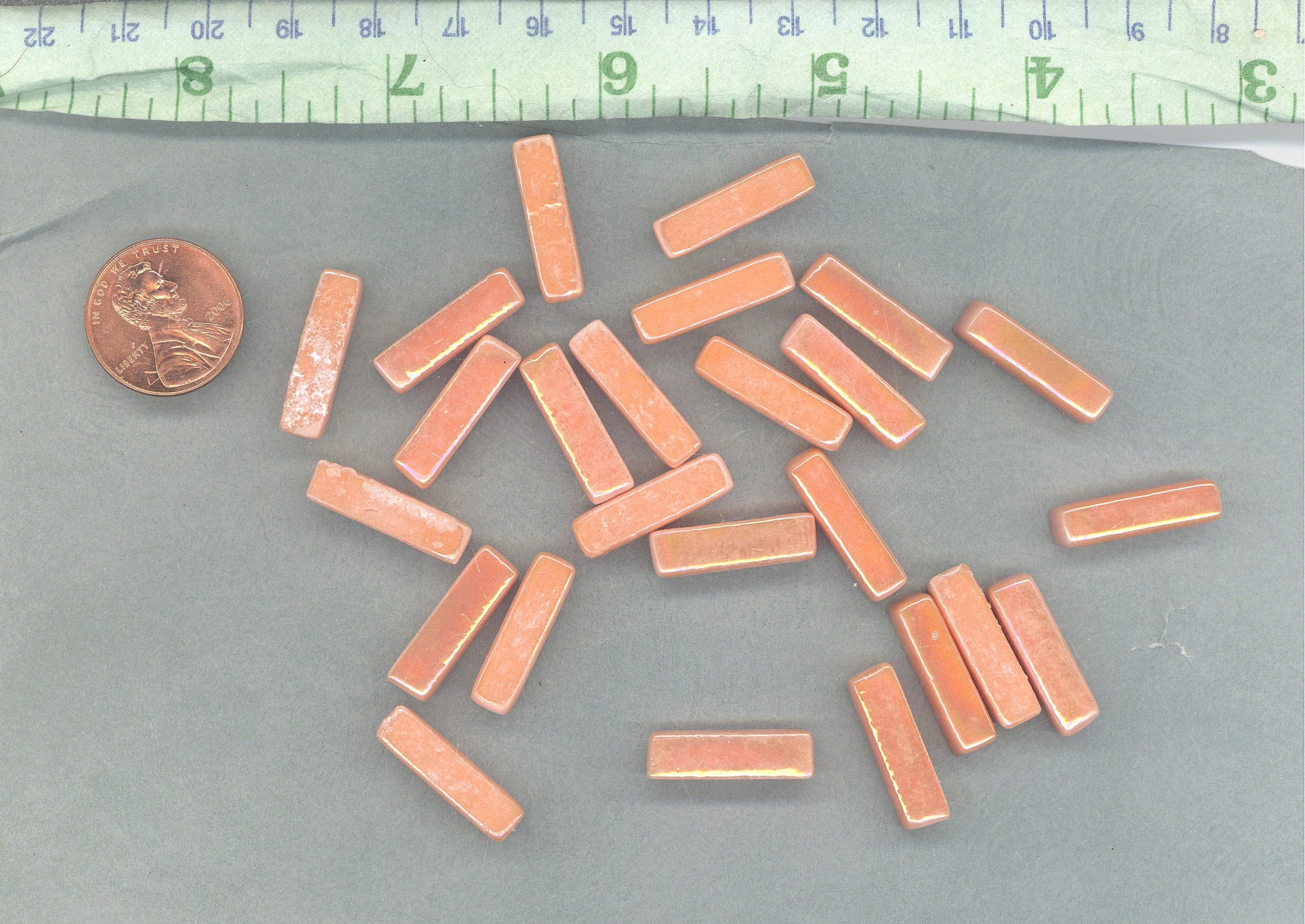 Orange Iridescent Rectangle Mosaic Tiles - 20mm Sticks - 50g Glass Bar Tiles - Approx 40 Tiles