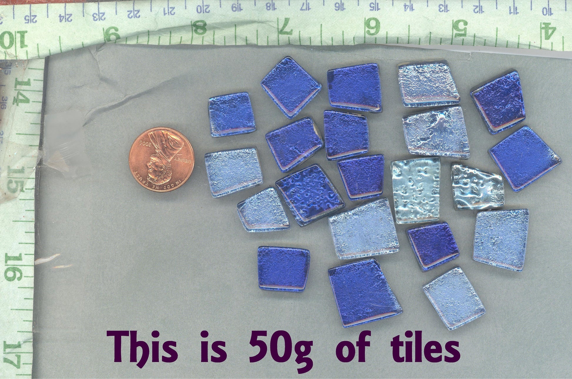 Triton Blues Glass Tiles - Metallic Foil - Assorted Shapes - 50 grams Mosaic Tiles