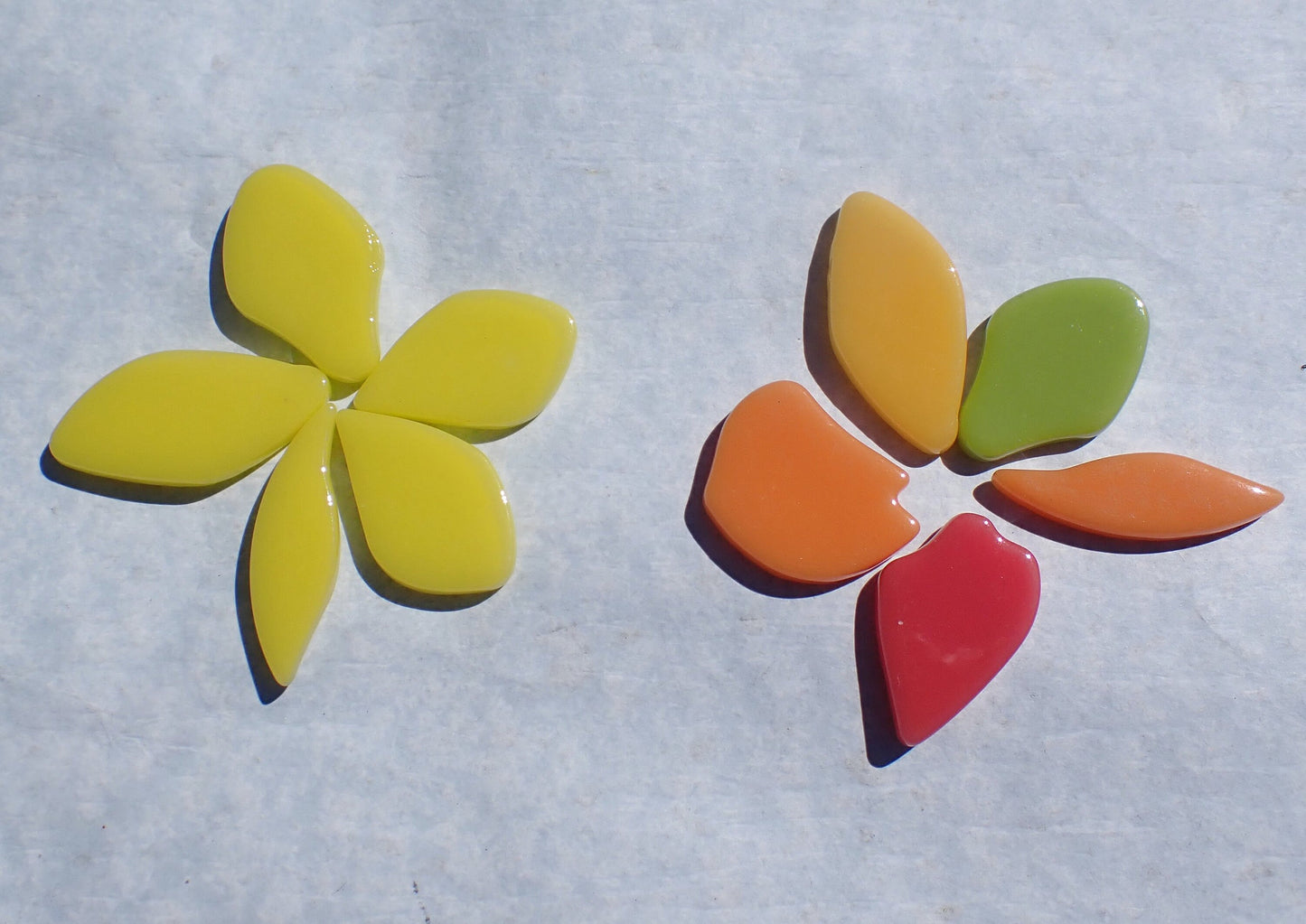 Orange Yellow Green Red Glass Petals - 50g of Leaves in a Mix of Shapes and Sizes - Portulaca Bouquet