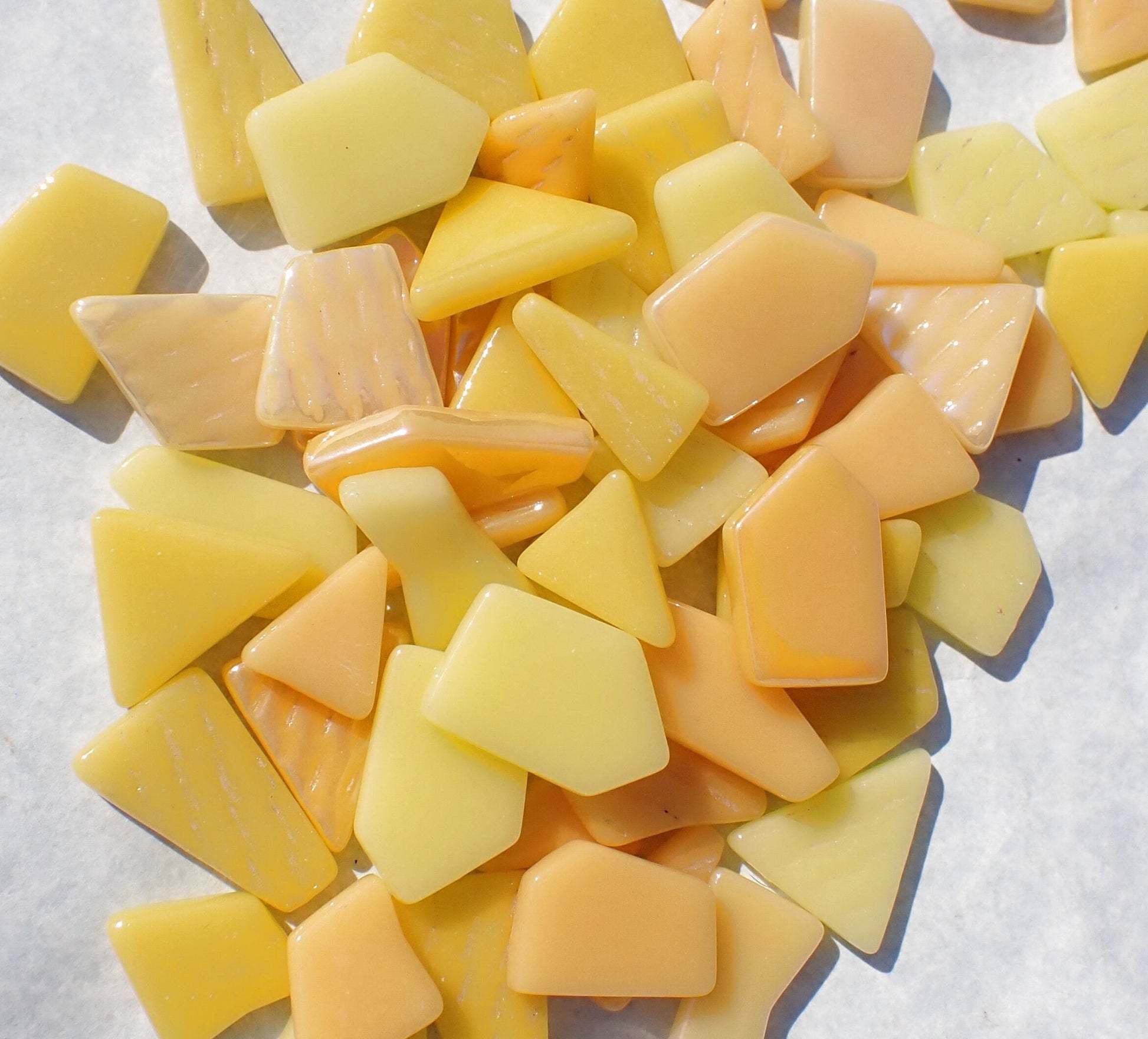 Yellow Medley Irregular Glass Tiles - 50g of Polygons in Mix of Sizes - Golden Hour