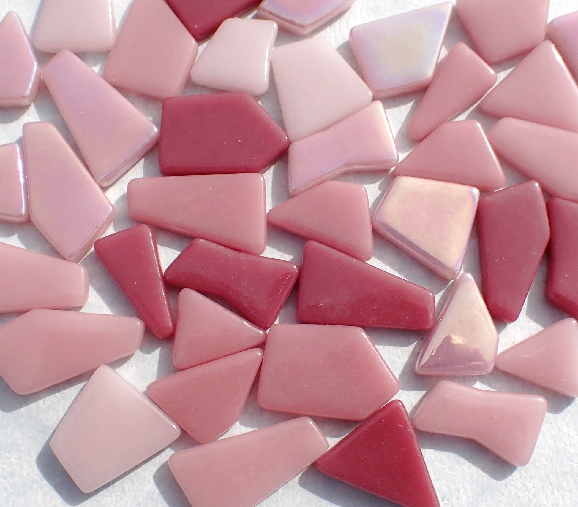 Plenty of Pink Irregular Glass Tiles - 50g of Polygons in Mix of Sizes - Dreamdrift