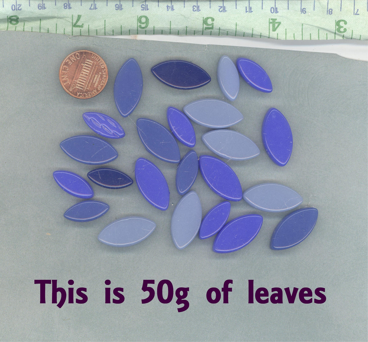 Shades of Blue Glass Leaves - 50g of Petals in 14mm and 19mm Mix of 2 Sizes - Morning Glory