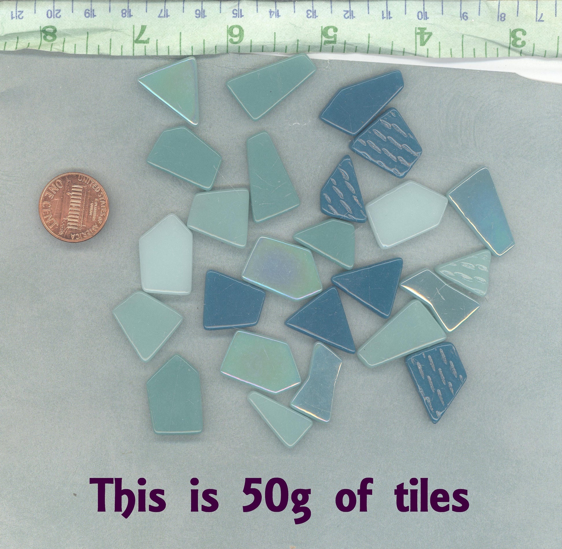 Teal Medley Irregular Glass Tiles - 50g of Polygons in Mix of Sizes - Nimbus