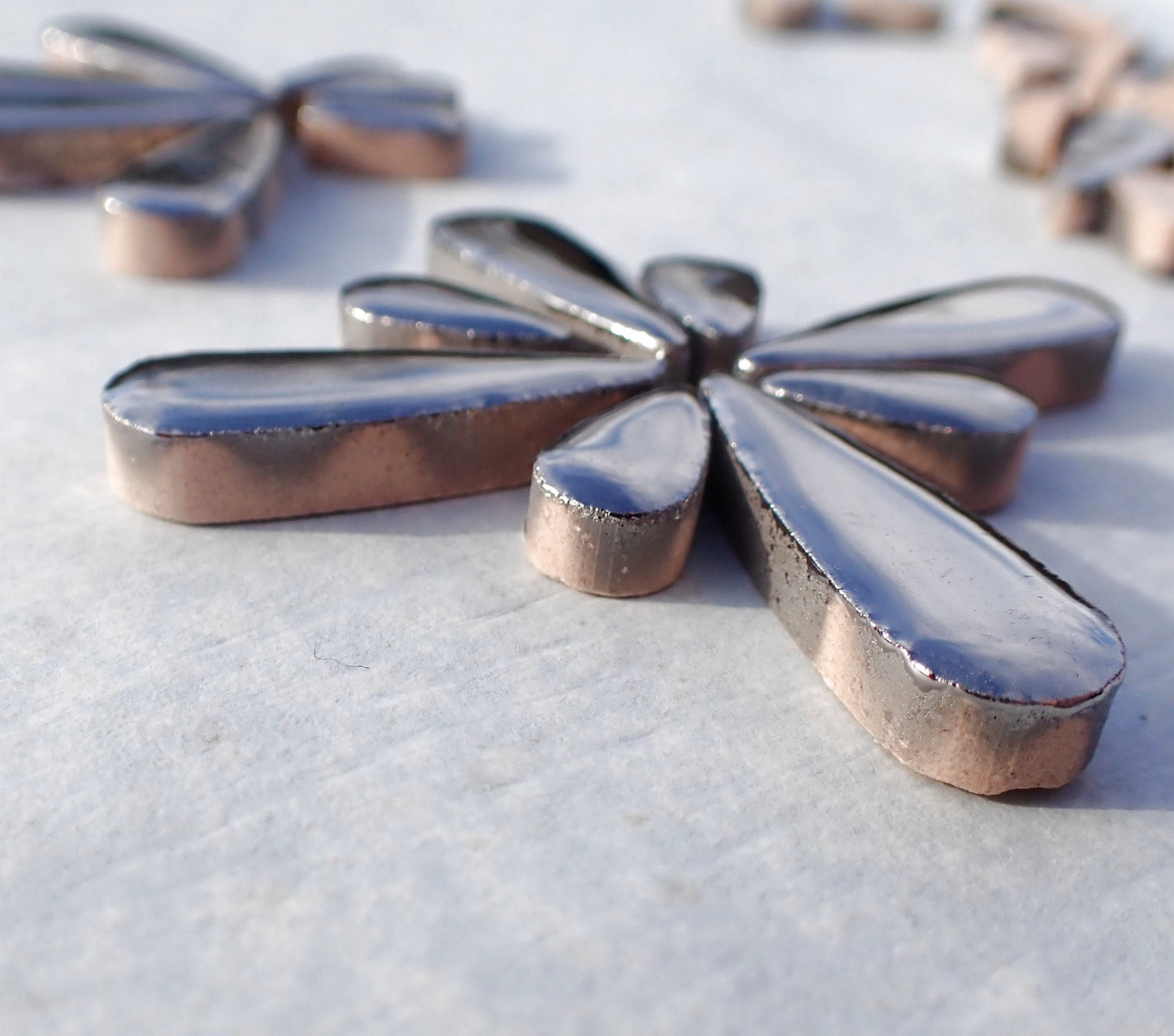 Silver Metallic Teardrop Mosaic Tiles - 50g Ceramic Petals in Mix of 2 Sizes 1/2" and 3/5"