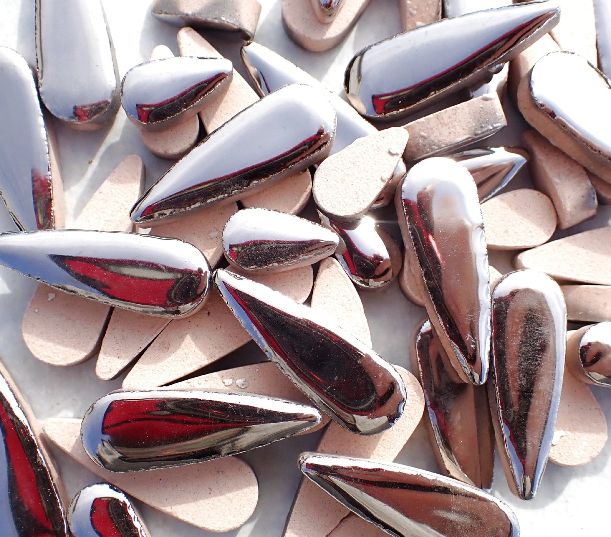 Silver Metallic Teardrop Mosaic Tiles - 50g Ceramic Petals in Mix of 2 Sizes 1/2" and 3/5"