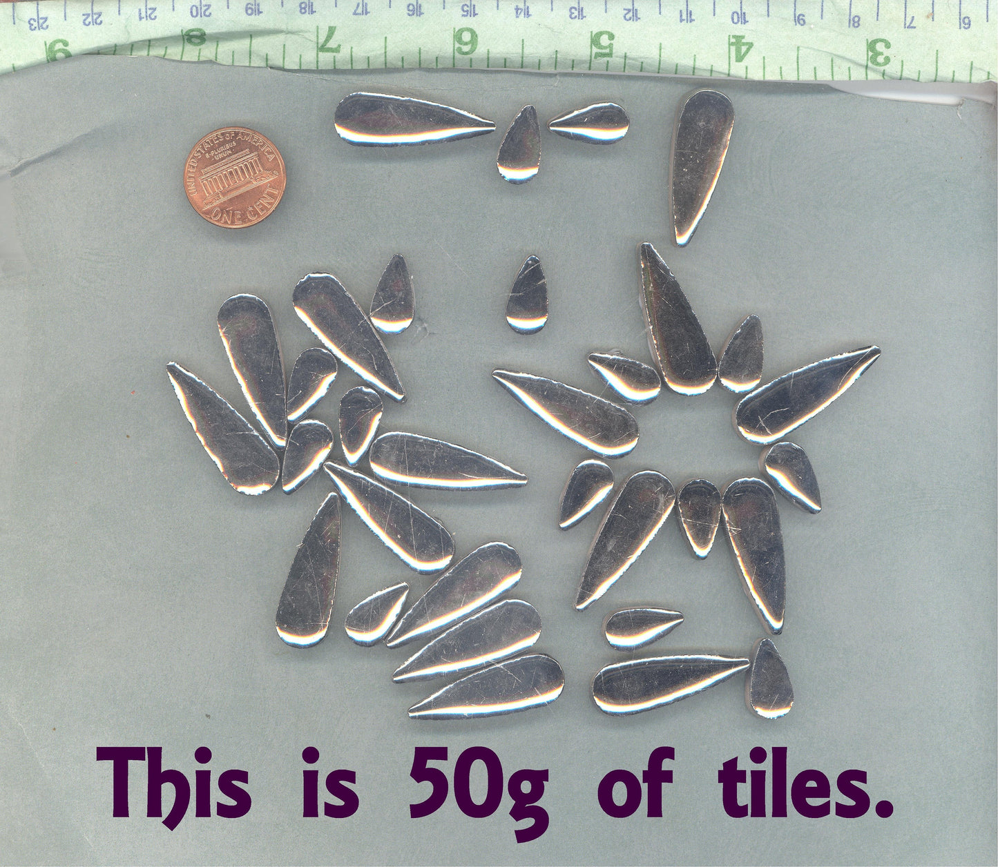 Silver Metallic Teardrop Mosaic Tiles - 50g Ceramic Petals in Mix of 2 Sizes 1/2" and 3/5"