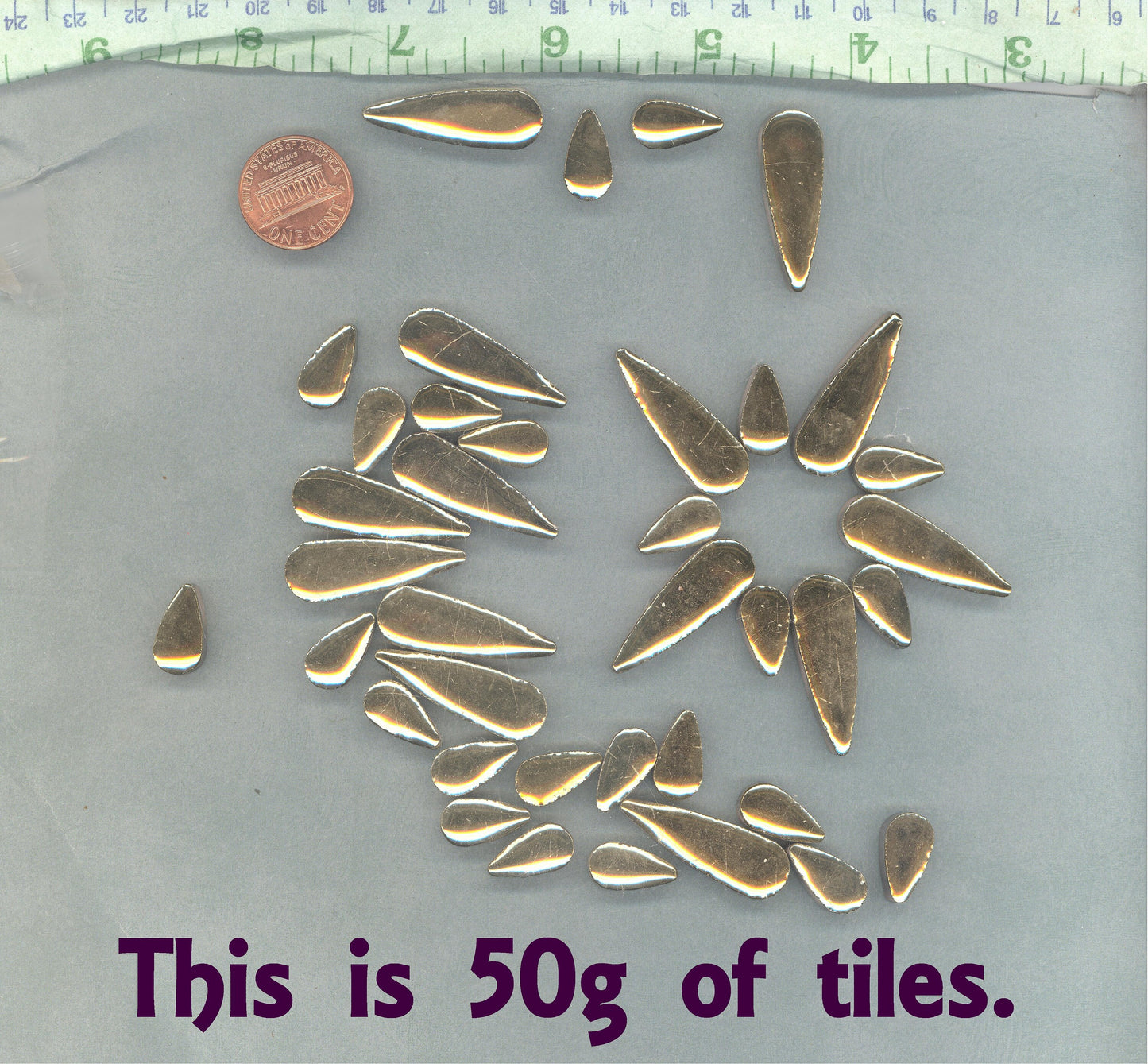 Gold Metallic Teardrop Mosaic Tiles - 50g Ceramic Petals in Mix of 2 Sizes 1/2" and 3/5"