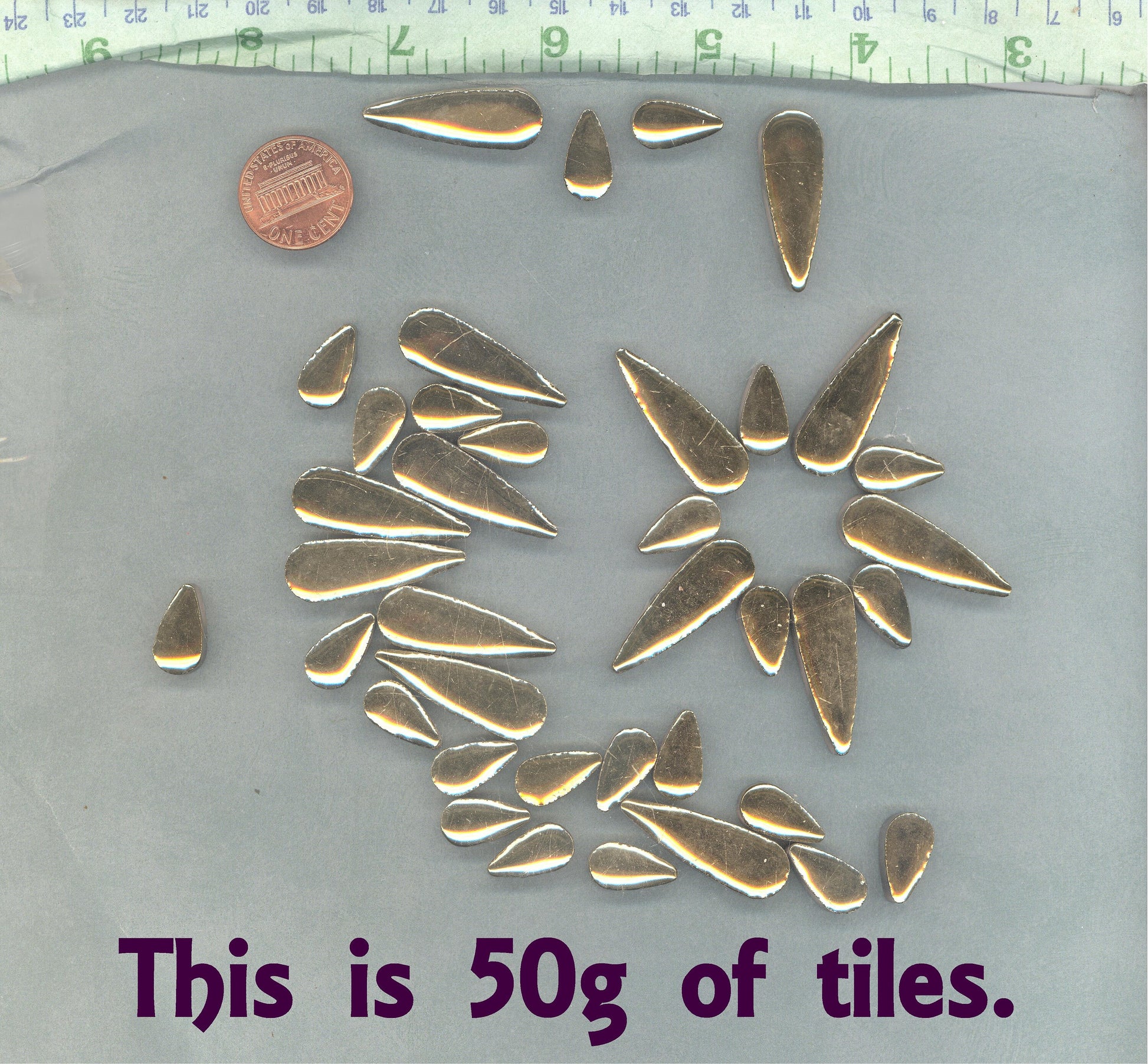 Gold Metallic Teardrop Mosaic Tiles - 50g Ceramic Petals in Mix of 2 Sizes 1/2" and 3/5"