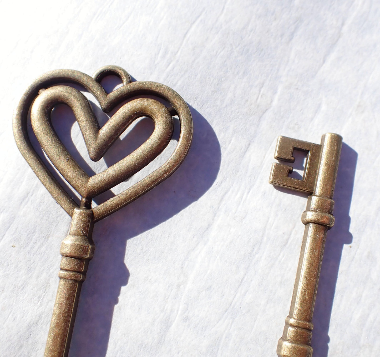 Heart Keys - Set of 3 New Bronze Toned Skeleton Keys Charms for Mosaics Mixed Media Art Jewelry Findings