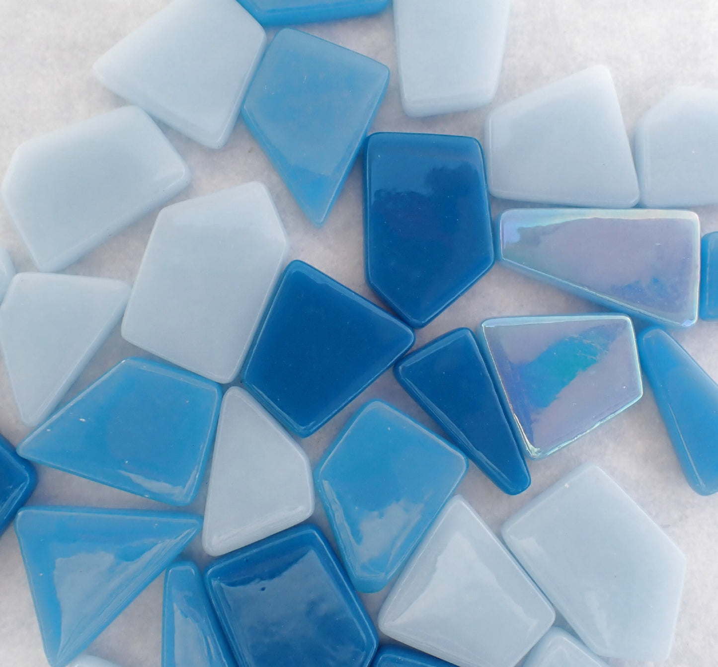 Soft Blue Shades Irregular Glass Tiles - 50g of Polygons in Mix of Sizes - Rivulet