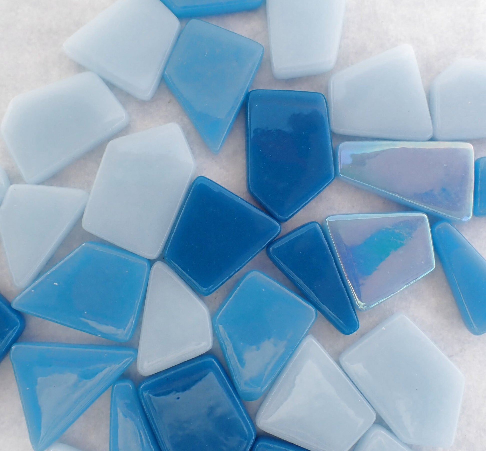 Soft Blue Shades Irregular Glass Tiles - 50g of Polygons in Mix of Sizes - Rivulet