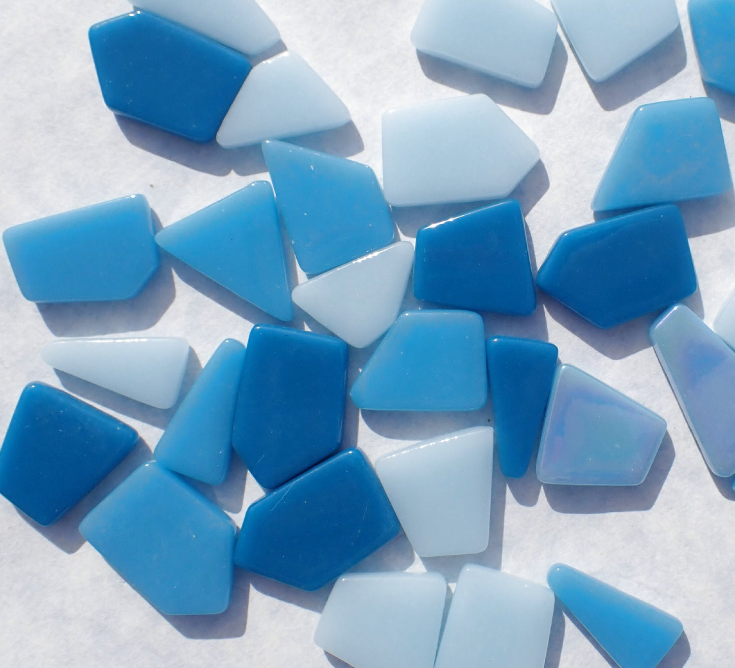 Soft Blue Shades Irregular Glass Tiles - 50g of Polygons in Mix of Sizes - Rivulet