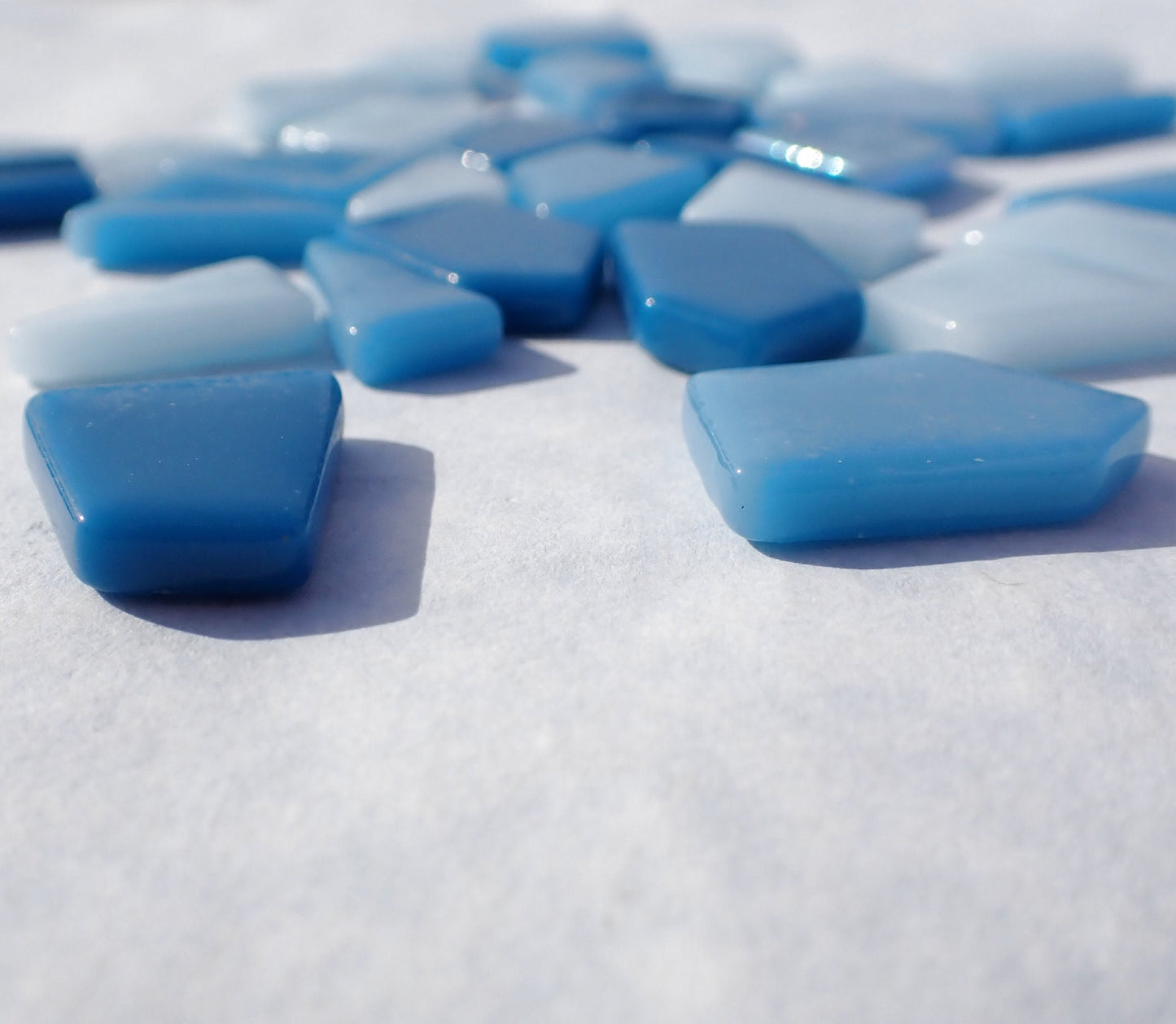Soft Blue Shades Irregular Glass Tiles - 50g of Polygons in Mix of Sizes - Rivulet