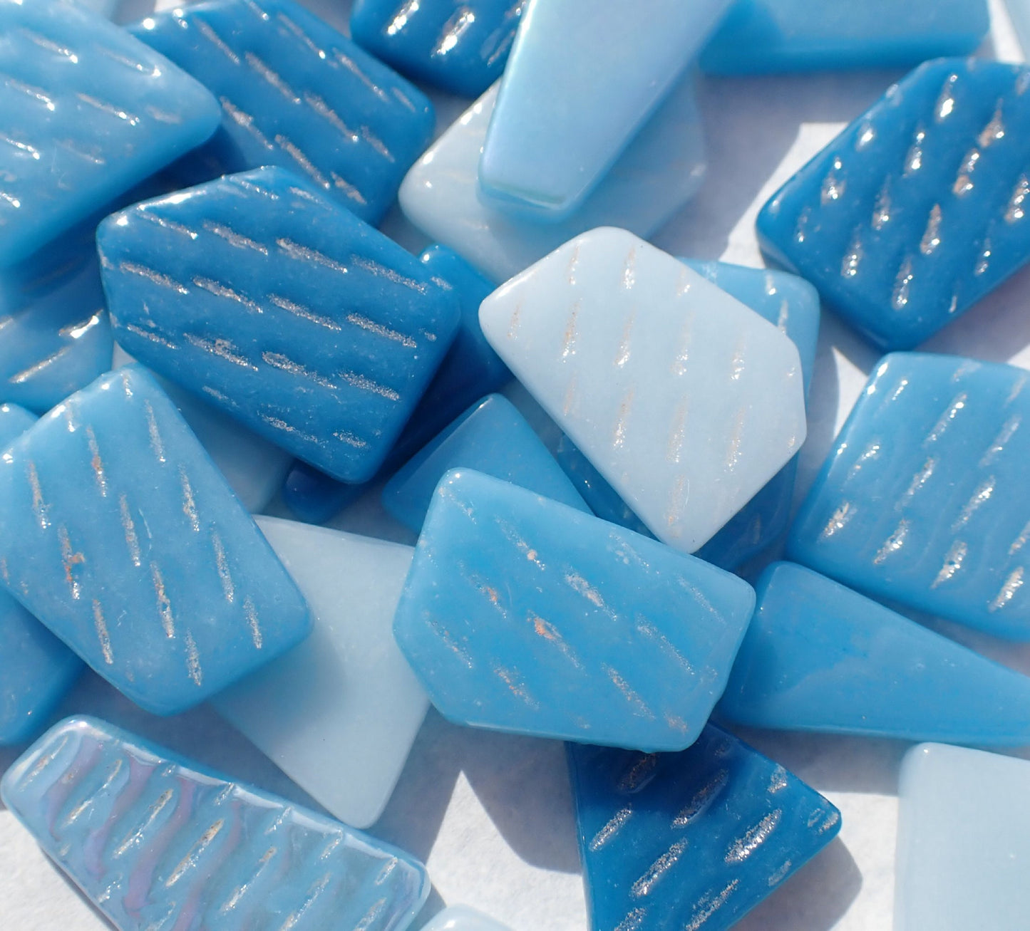 Soft Blue Shades Irregular Glass Tiles - 50g of Polygons in Mix of Sizes - Rivulet