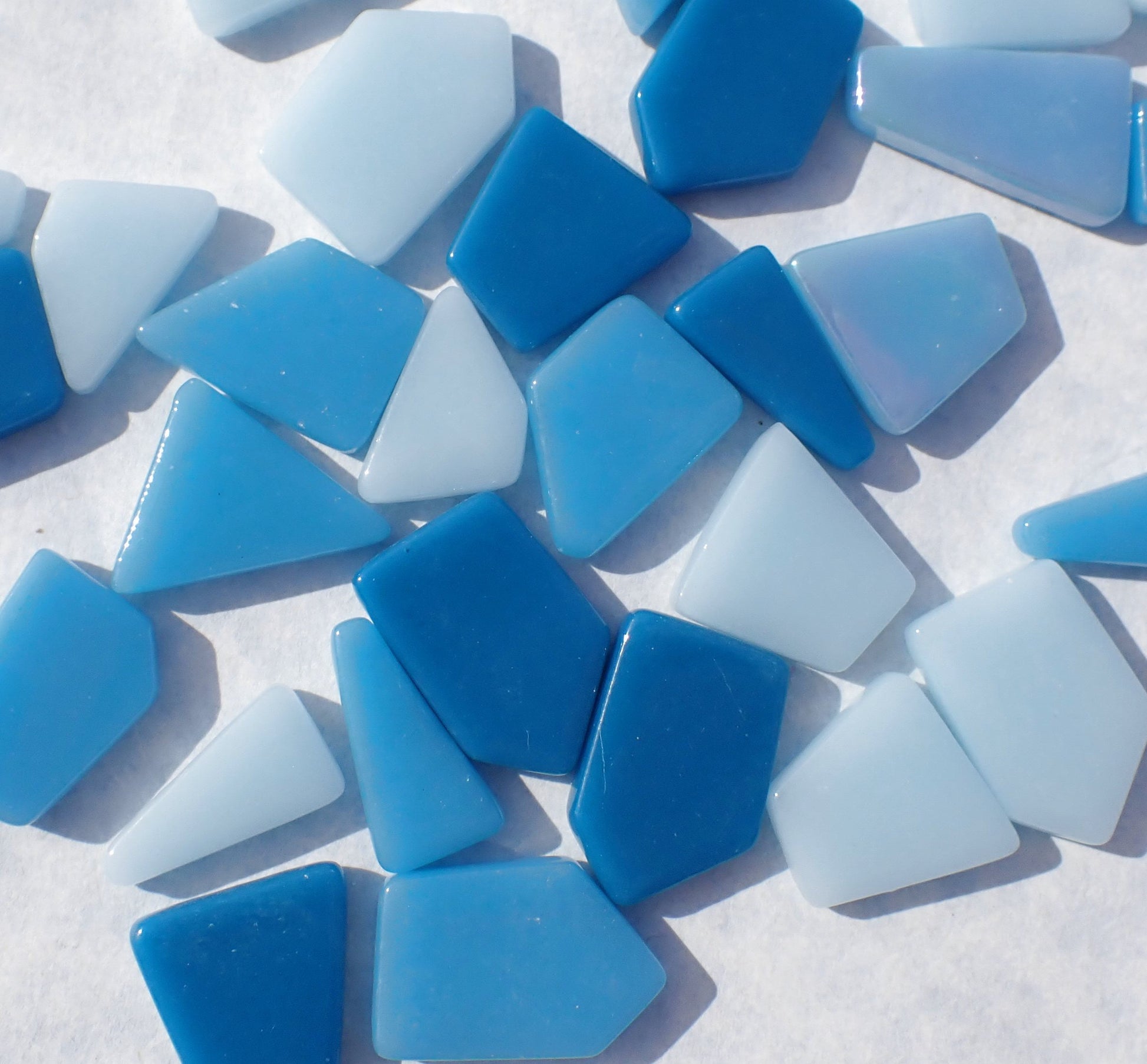 Soft Blue Shades Irregular Glass Tiles - 50g of Polygons in Mix of Sizes - Rivulet