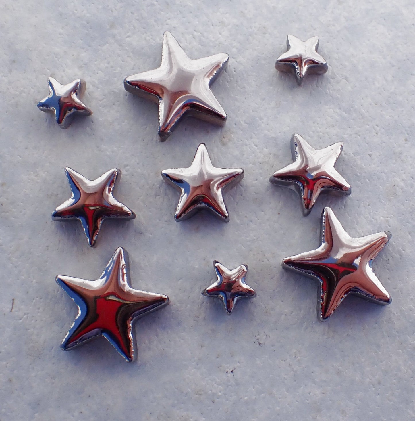 Silver Stars Mosaic Tiles - 50g Ceramic in Mix of 3 Sizes - 20mm, 15mm, 10mm